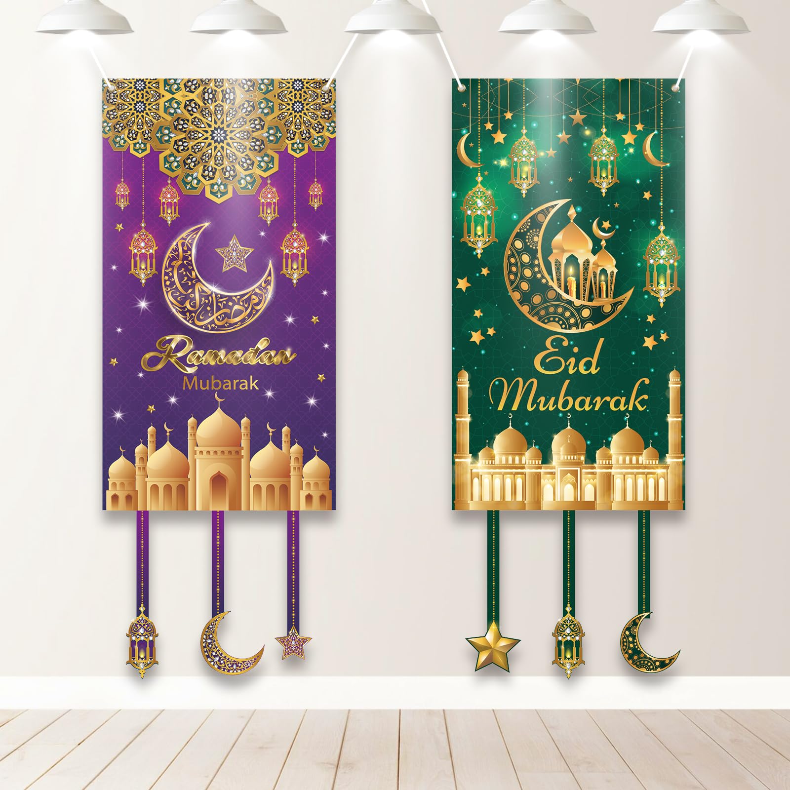 PartyYaa Eid Mubarak & Ramadan Mubarak Banner Set, Eid Ramadan Decorations Combination