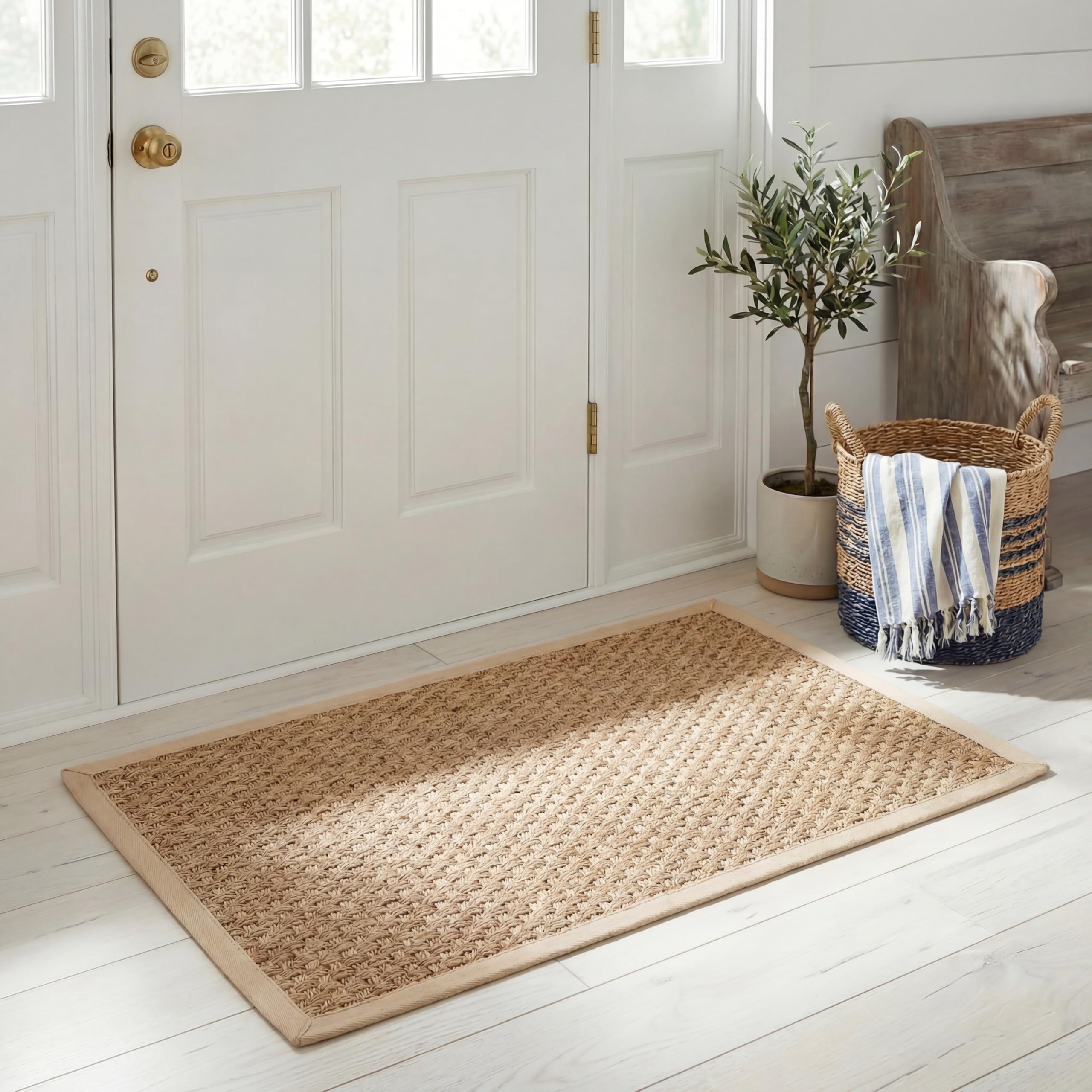 Safavieh Natural Fiber Rug for Living Room, Dining Room, Bedroom - Natural Fiber Collection, Short Pile, in Natural and Beige, 61 X 91 cm