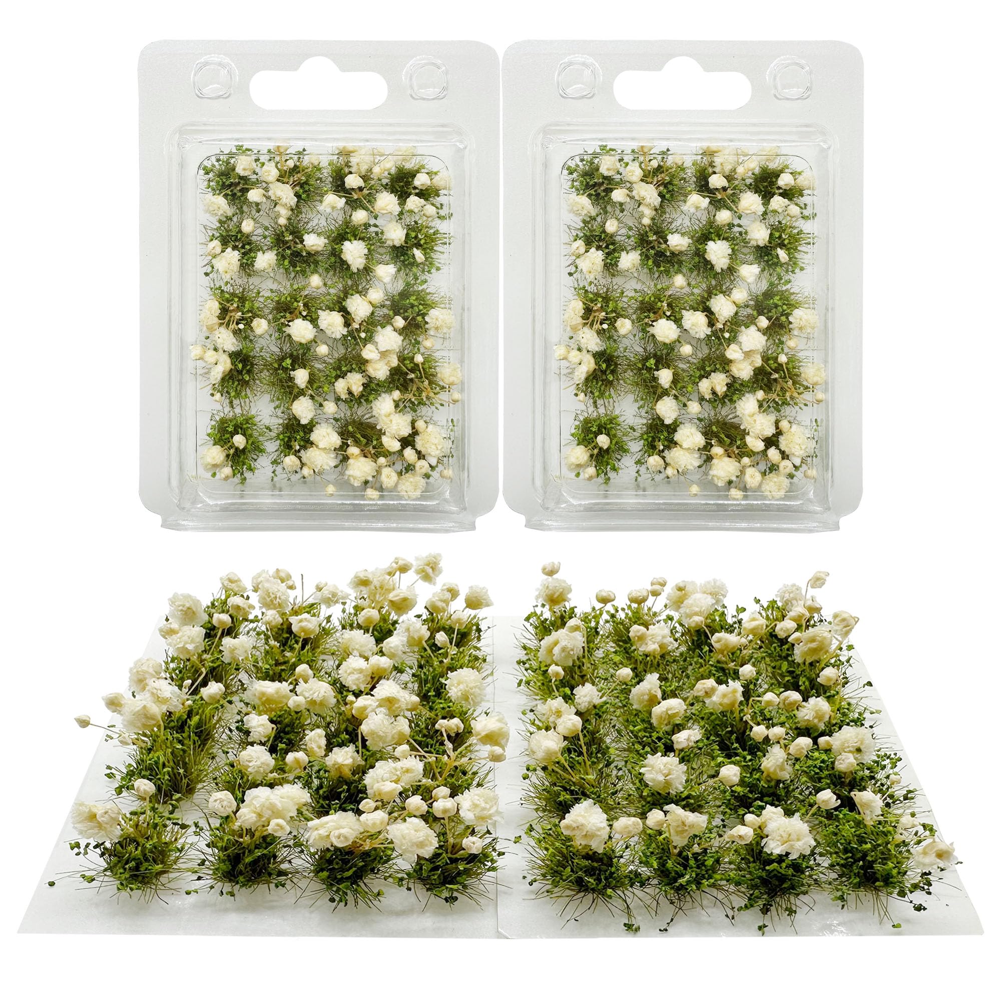 Woohome Flower Cluster Flower Vegetation Groups Grass Tufts Miniature Static Scenery for DIY Architecture Building Model Railway Train Diorama Garden Scenery Landscape Layout (Gardenia, White)