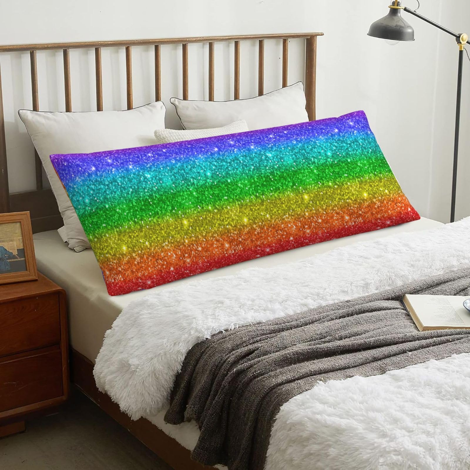 Rainbow Looks Like With Sequin, Body Pillow Cover with Zipper,Long Body Pillowcase 20 x 60 in