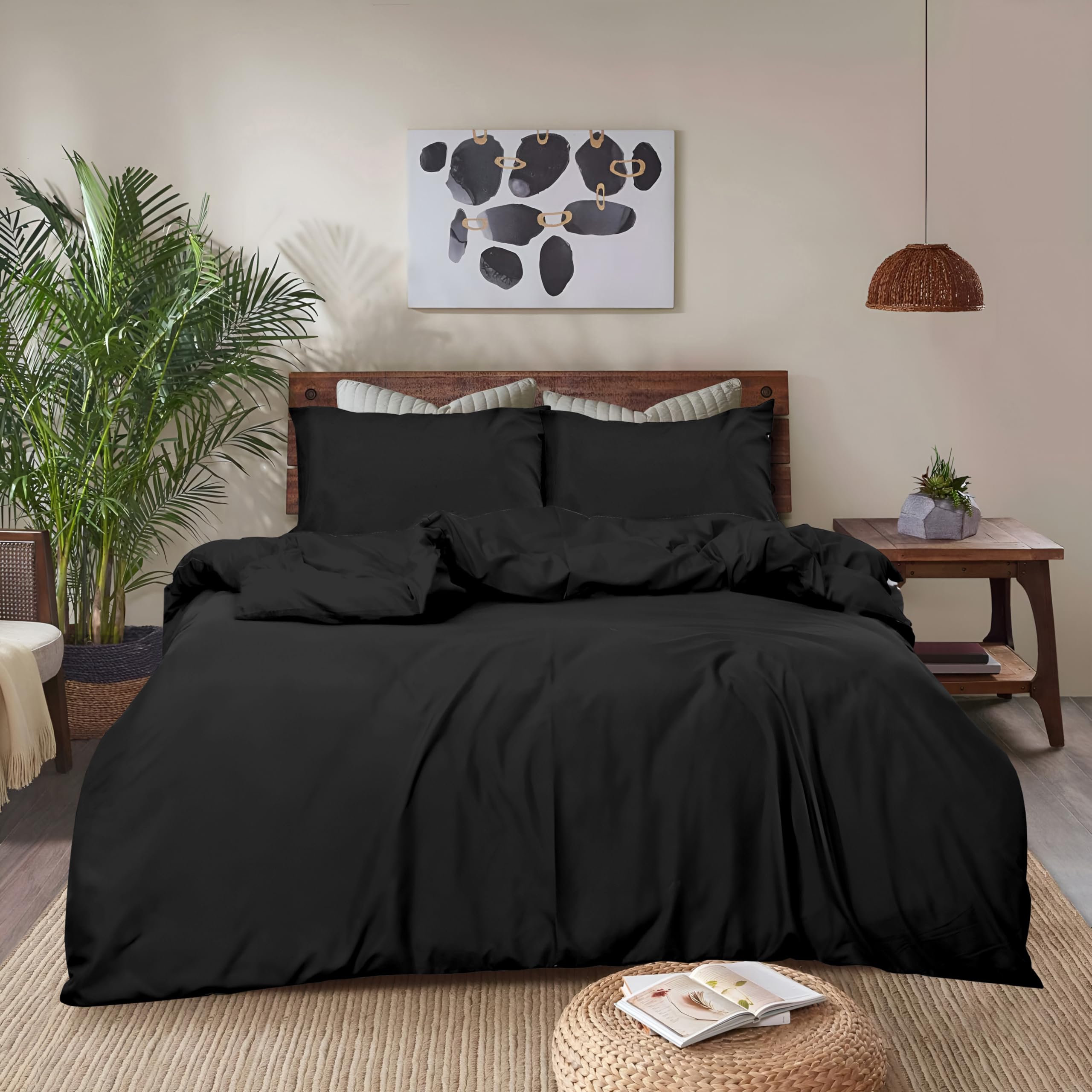 REHAN & CO Duvet Cover Sets – Soft Brushed Microfiber Bedding – Plain Quilt Cover With Pillow Cases (Black - Super King) — image 1