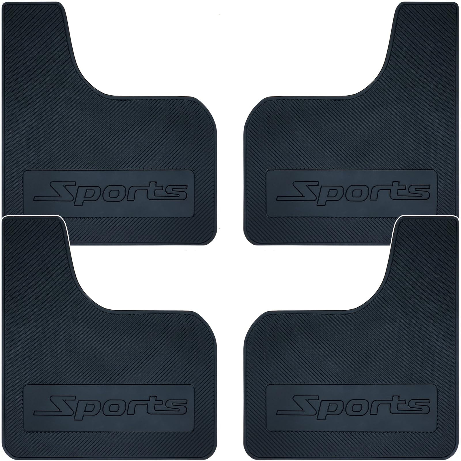 Mini Size Soft Rubber Car Universal Mud Flaps Mudguards All Weather, Fits for Sedan, Hatchbacks,Exterior Accessories Black+BlackSports, Front &amp; Rear, 4Pcs Set