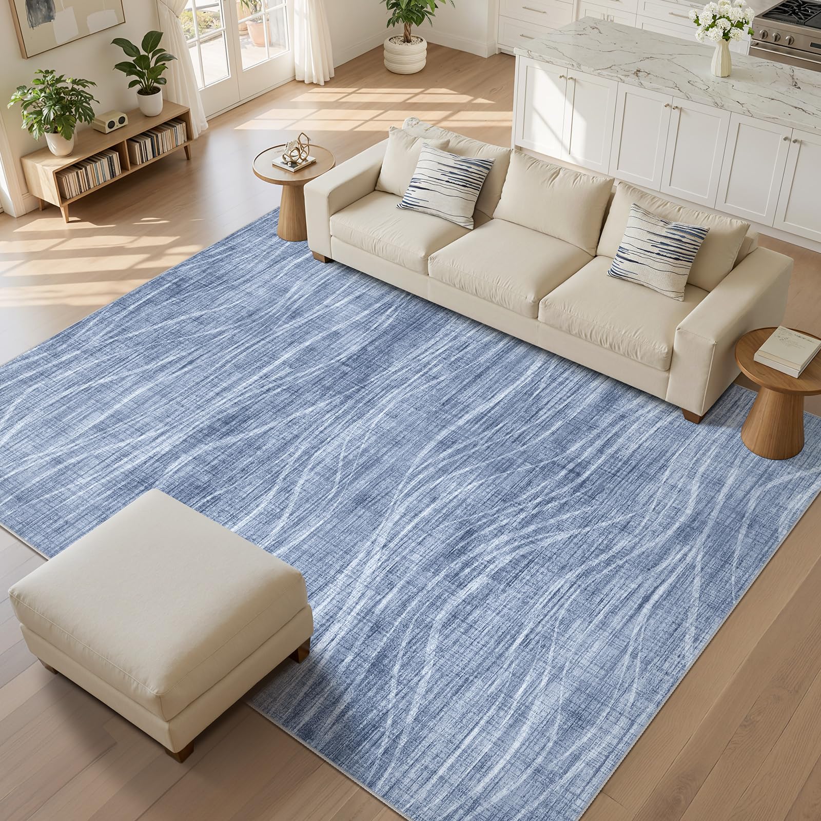 Photo 1 of WITSHOCK Washable Rugs 8x11 Modern Area Rug, Large Carpet for Living Bedroom Dining Room Nursery Kitchen Office, Non-Slip Soft Thin Stain Resistant Indoor Home Decor, Blue