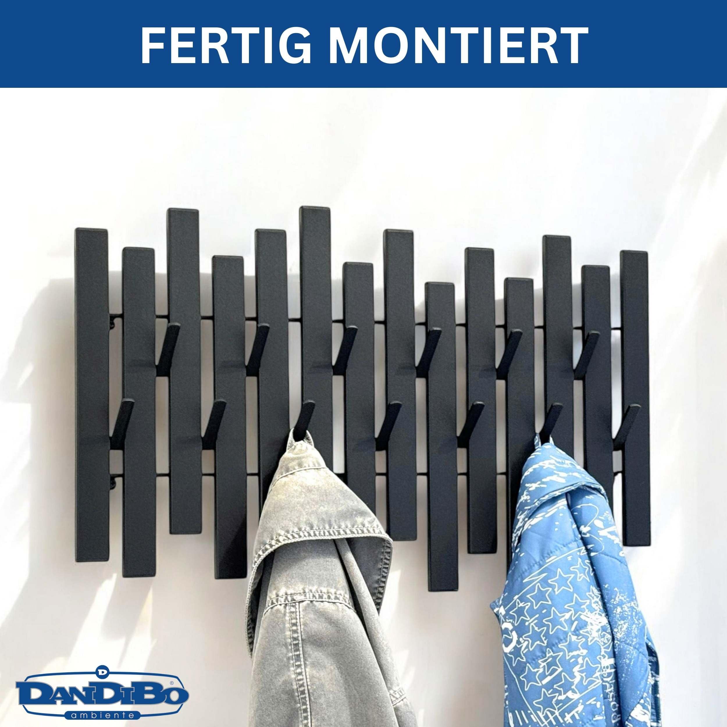 DanDiBo Wandgarderobe Schwarz Metall Modern 96637 Garderobe Wand mit Haken Garderobenleiste Hakenleiste Garderobenhaken Küche, Haushalt & Wohnen