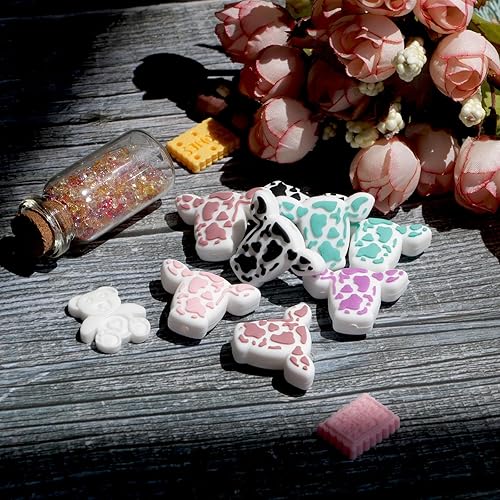 Miniatura 7 de Cuentas de silicona en forma de vaca, 20 cuentas focales en 5 colores para bolígrafos, arte, manualidades y joyería, estampado de vaca, dijes de
