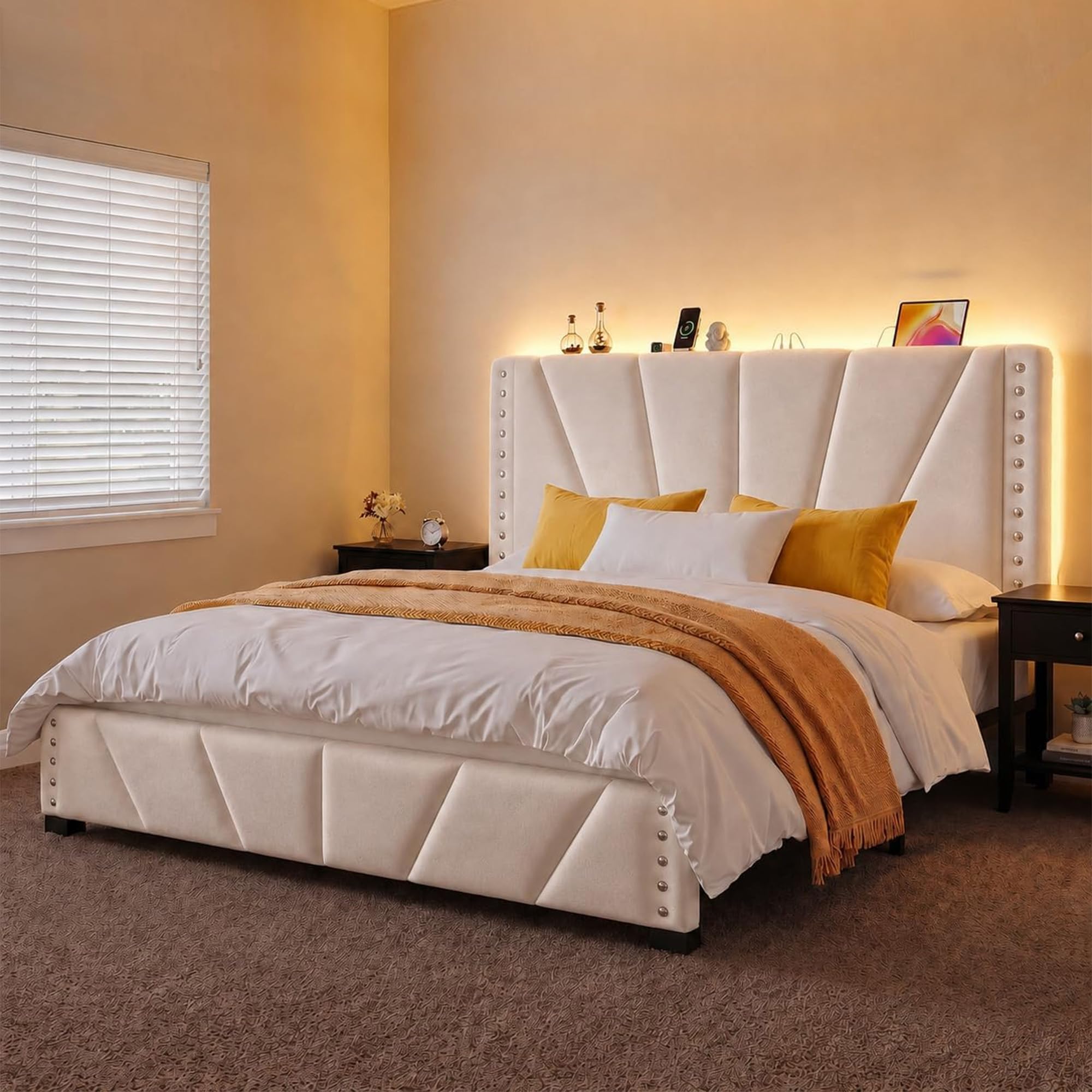 EnHomee Queen Bed Frame with LED Lights