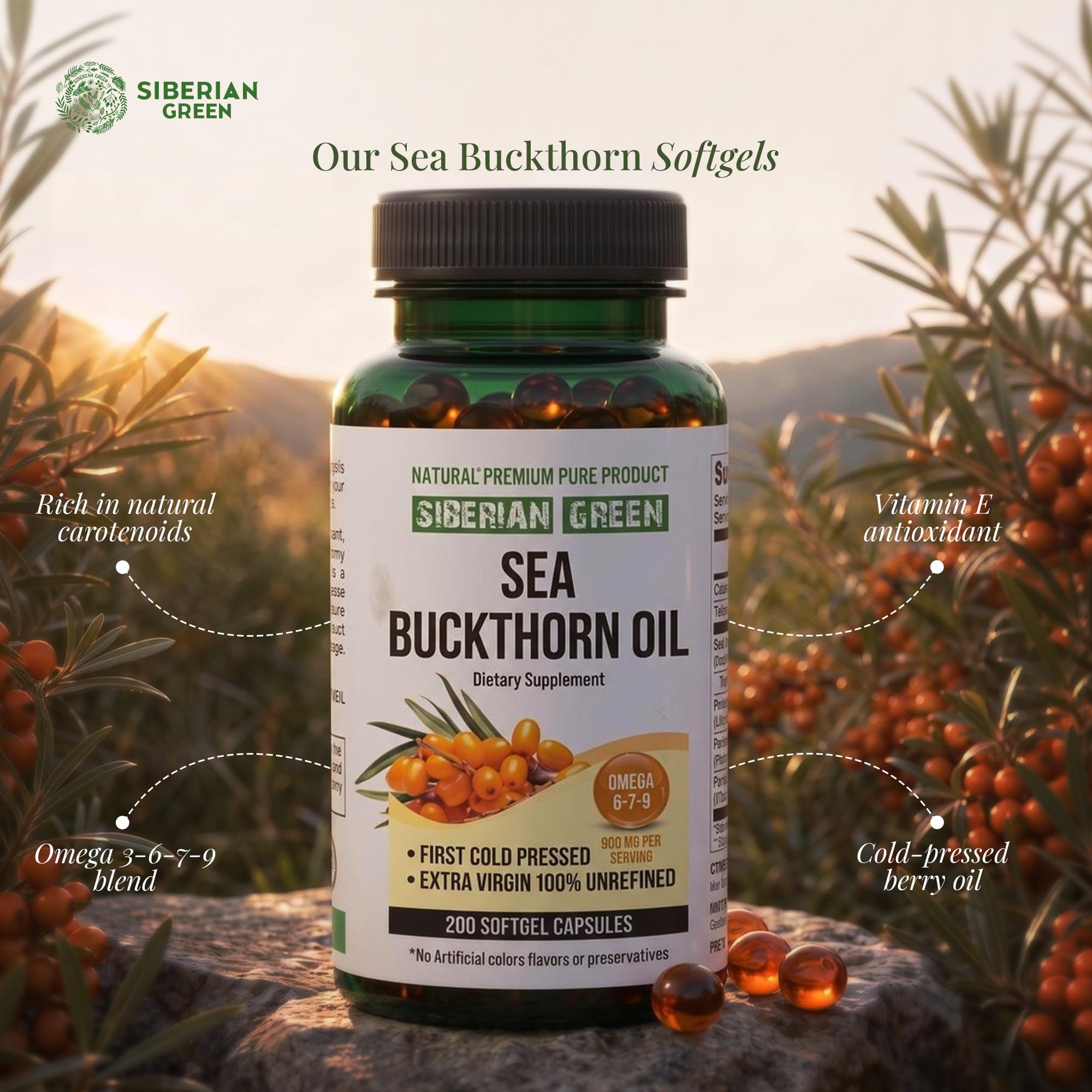Siberian Green Sea Buckthorn Oil Capsules, Omega 7 Softgels for Skin — Amazon image 7