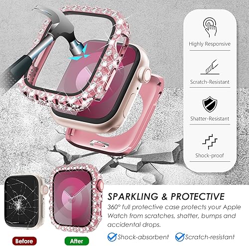 Miniatura 4 de Surace Funda impermeable 2 en 1 compatible con Apple Watch Series 9, Series 8 Series 7 de 1.772 pulgadas, protector de pantalla de diamante con
