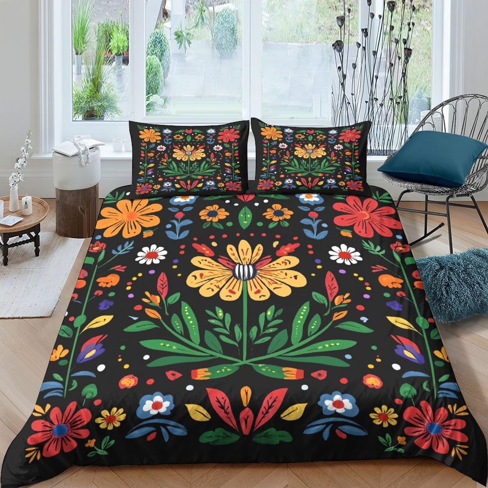 Ctjqhvkz Style-8 3D Printed Folk Floral Fitted Sheet Microfiber Soft Vibrant Boho Meadow Bed Cover For Bedroom Guest Room Decor Single（135X200cm）