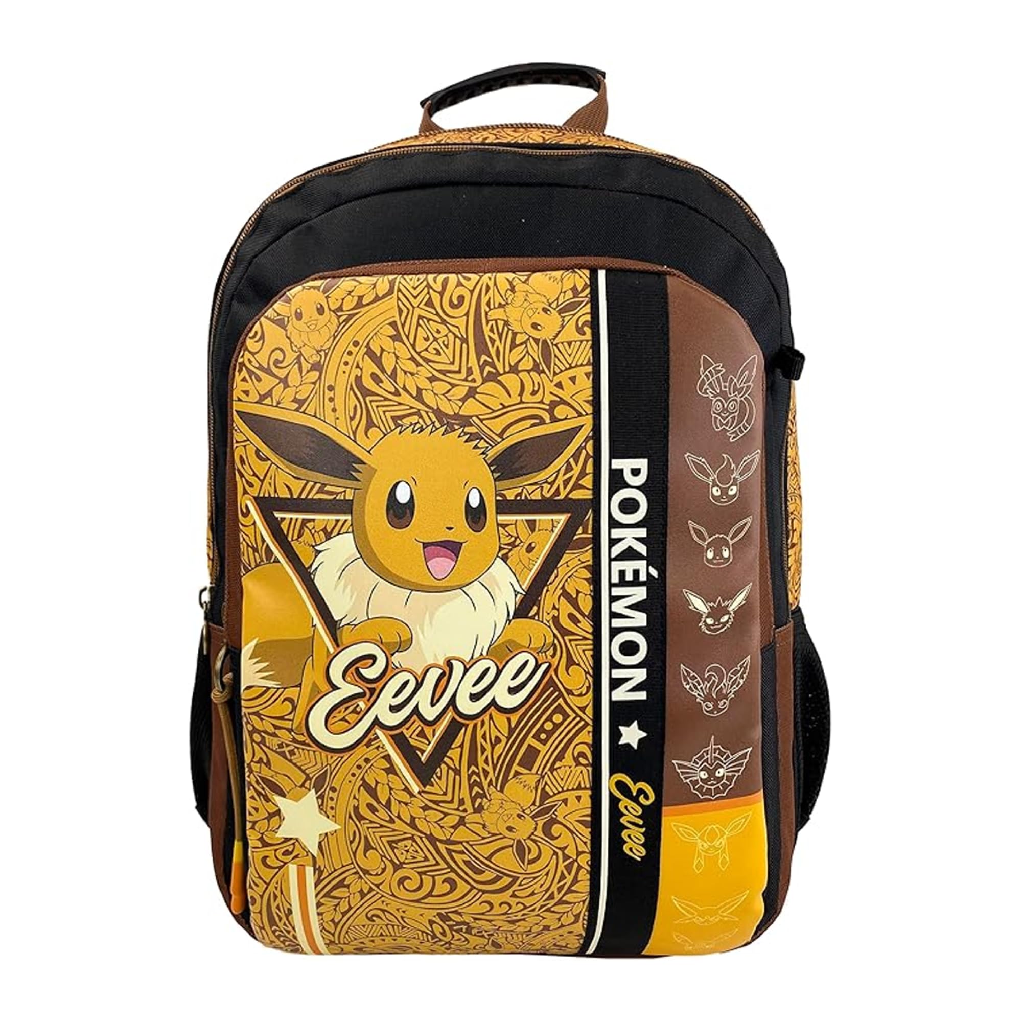 CYPBRANDS CyP Brands-Pokémon-Mochila escolar, Mochila, Adaptable a carro, Material escolar, Backpack, Pikachu, Eevee, Color marrón, Producto Oficial
