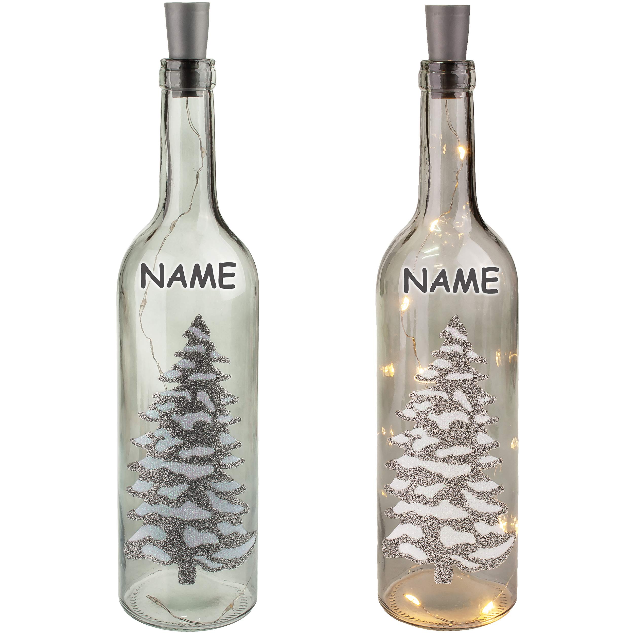 GmbH Lichterflasche Mit Weihnachtsbaum-Motiv – 30 Cm Hoch, 8 LEDs Warmweiß, Batteriebetrieben – Für Winter- & Weihnachtsdeko