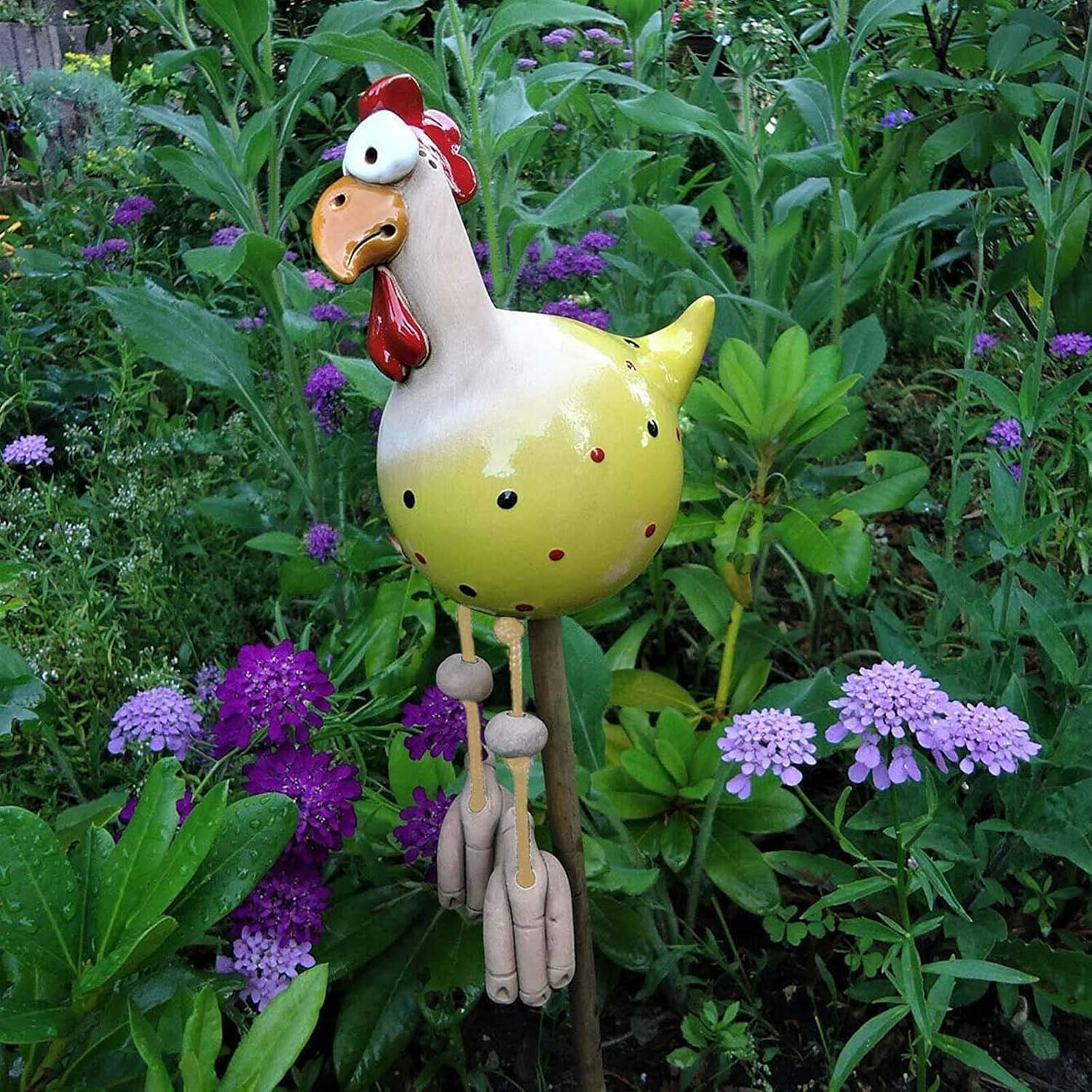 FUFRE Keramische kip tuindecoratie, dierenfiguur tuinsteker keramische figuur handwerk ornament, tuindecoratie kip decoratie, handwerk tuinbeeld decoratief (blauw