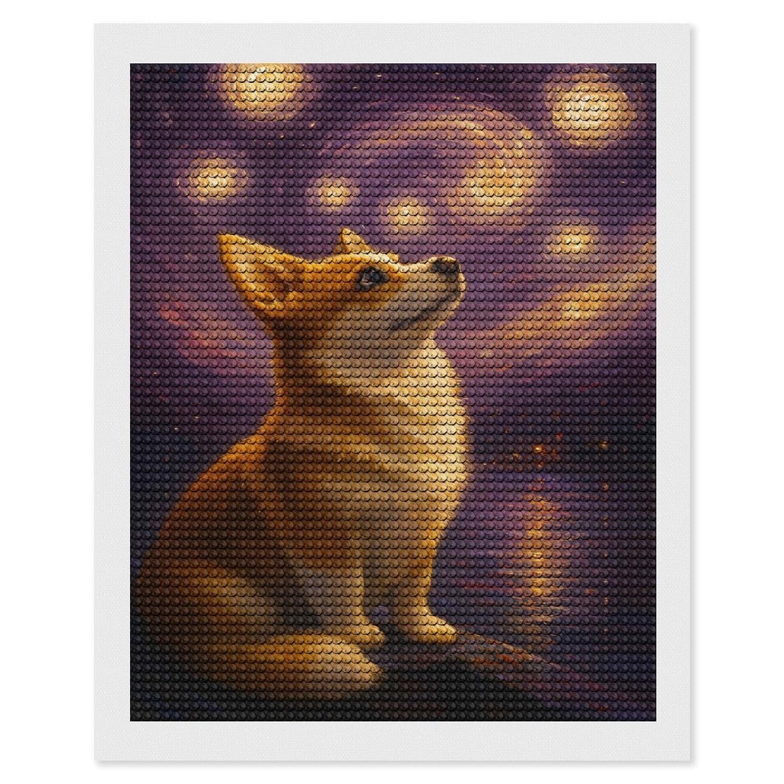 Junmoney Corgi Starry Night Painting Diamond Art Kit 16"x20", Relaxing DIY Hobby, Satisfying Creative Project, Living Room Decor, for Women