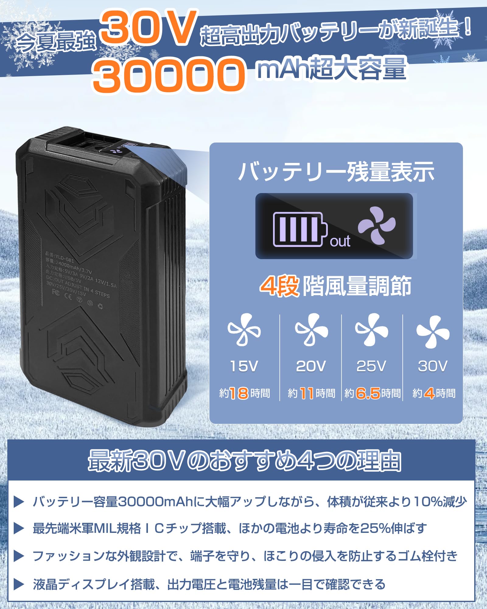 Amazon.co.jp: 空調作業服 30V ファンバッテリーセット モバイル 