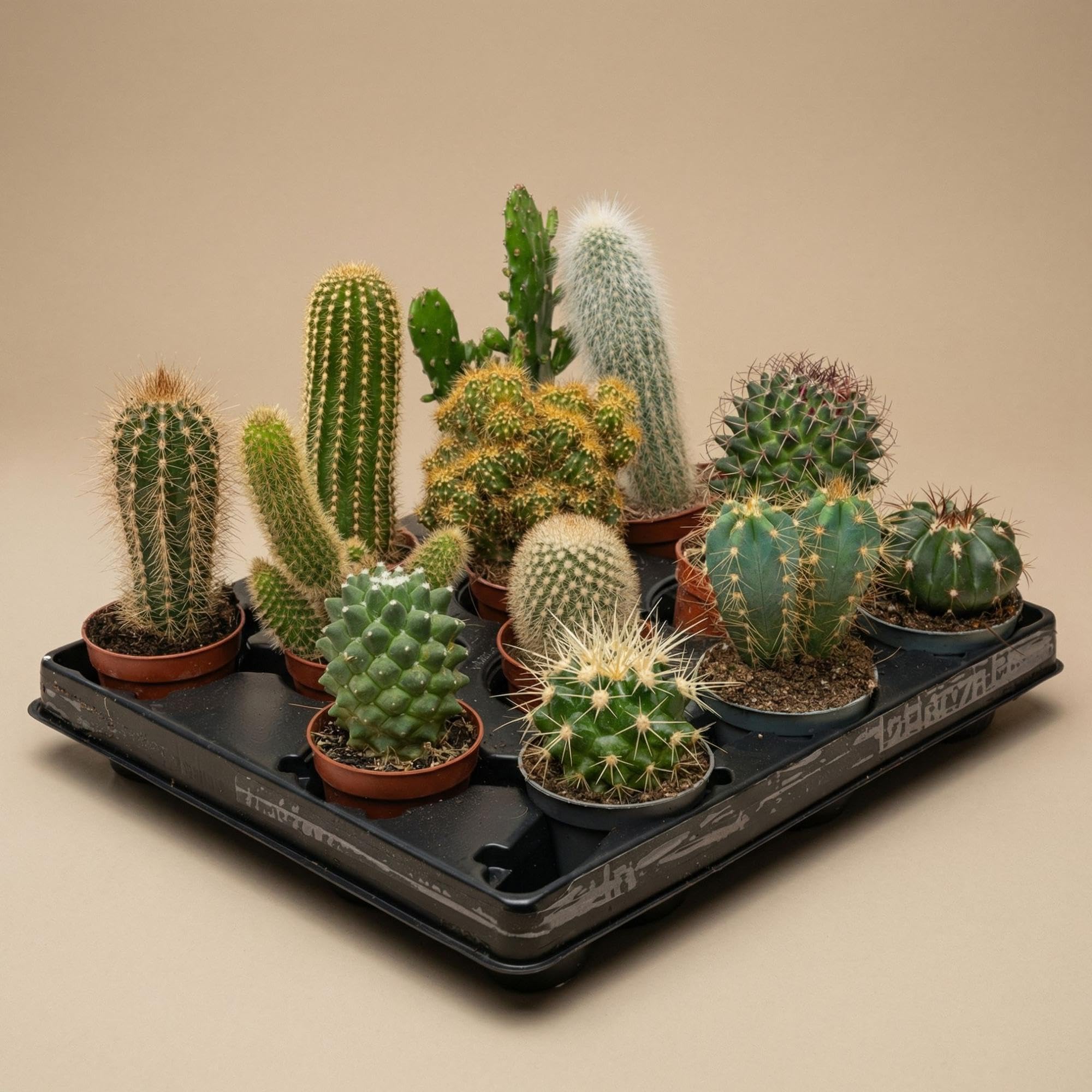 Set di 12 Cactus Vivi, Piante Grasse da Interno, Verde, Vaso 5.5 cm