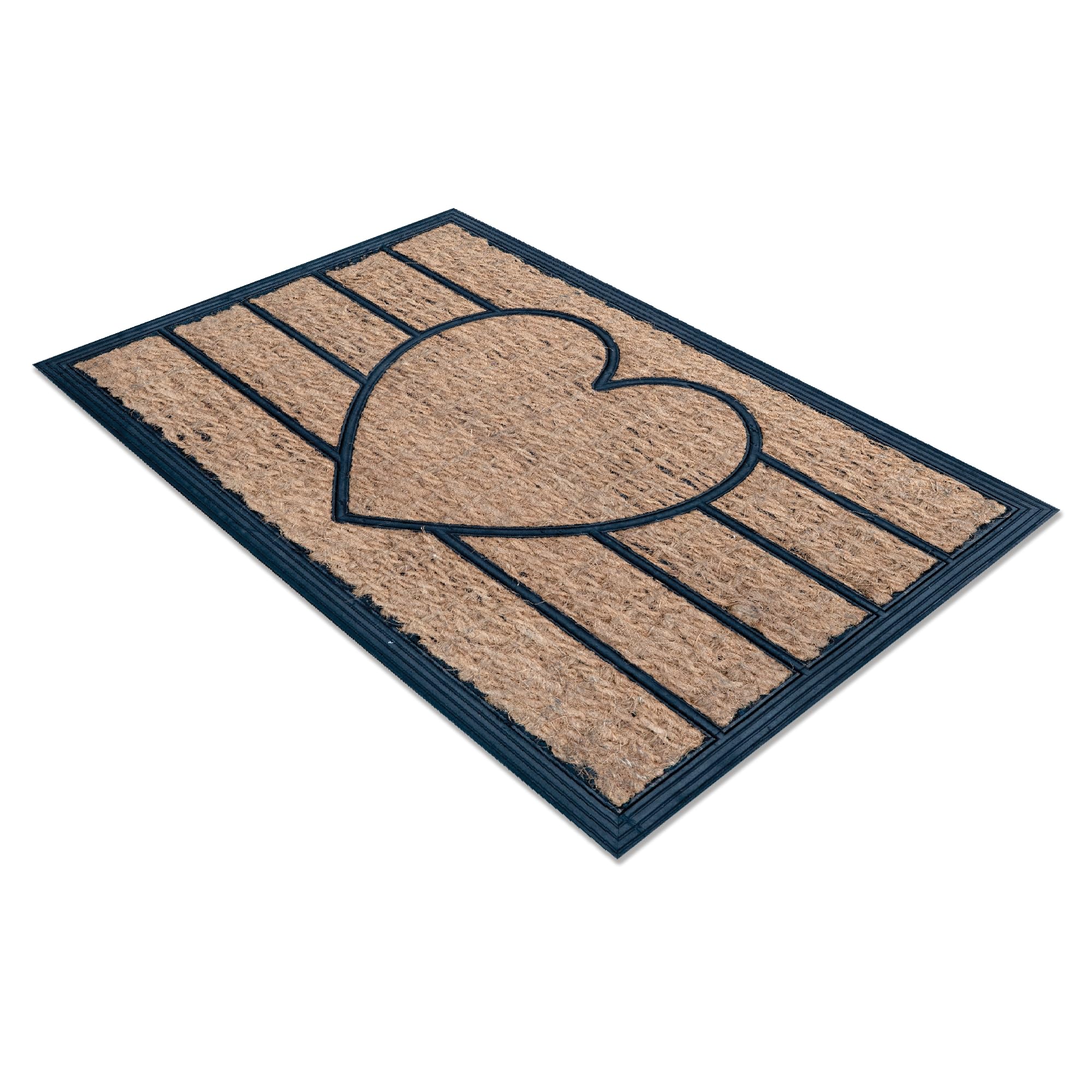 Comart - Zerbino Capitol - 40x60 cm - Zerbino in Cocco con Disegni in Gomma - Tappeto per Ingresso Esterno e Interno - Fondo Antiscivolo Gommato - Facile da Pulire - Rettangolare - Design Cuore