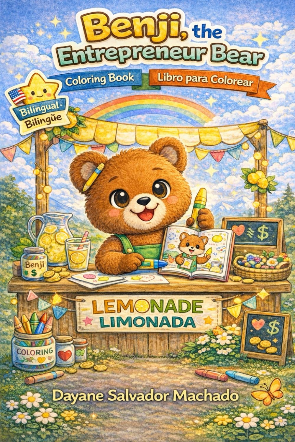 Benji, the Entrepreneur Bear: Bilingual coloring book for kids