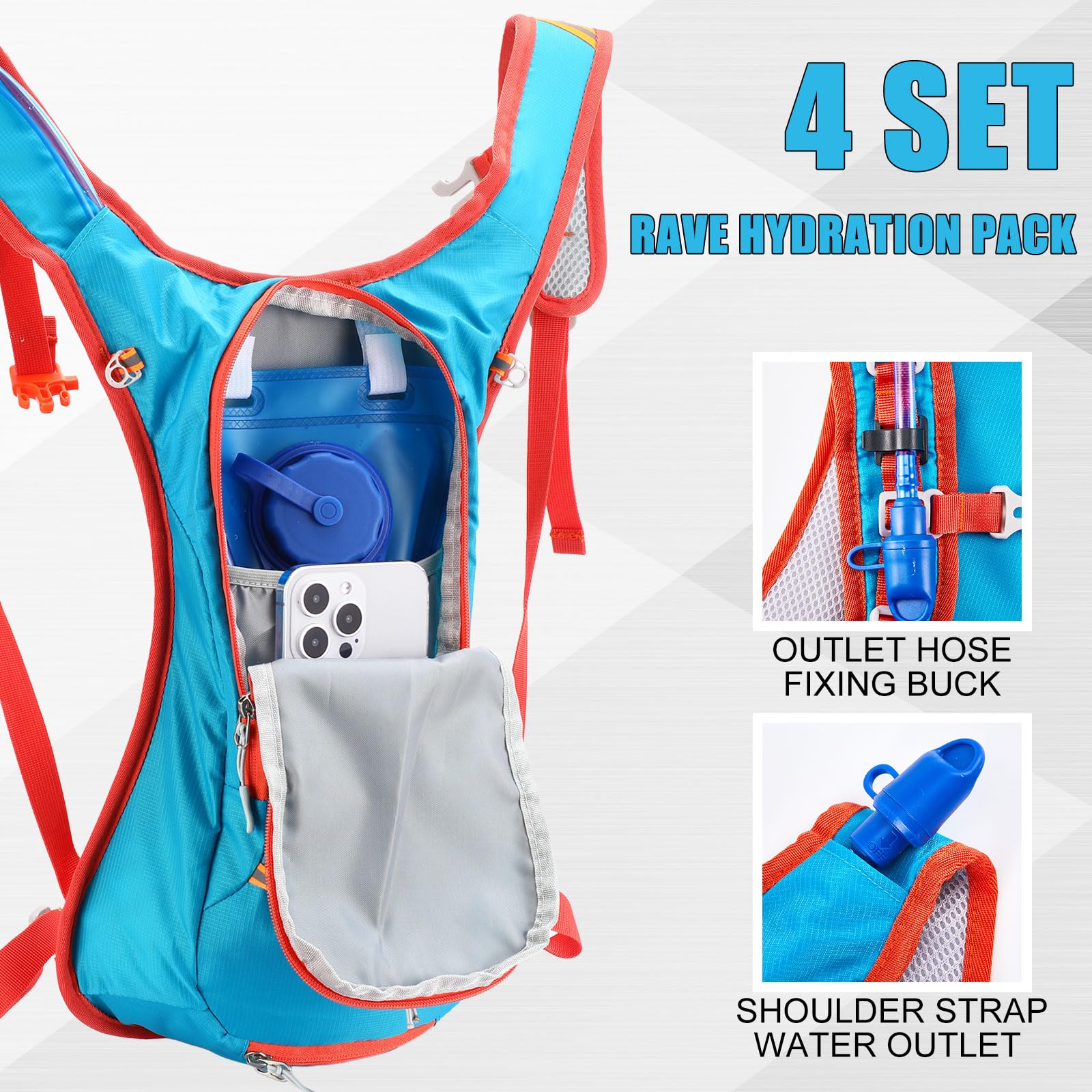 WinnerWhy Paquete de 4 mochilas de hidratación con bolsa de agua de 2 litros, mochila de hidratación ligera para hombres y mujeres, senderismo, ciclismo, camping, correr, escalada