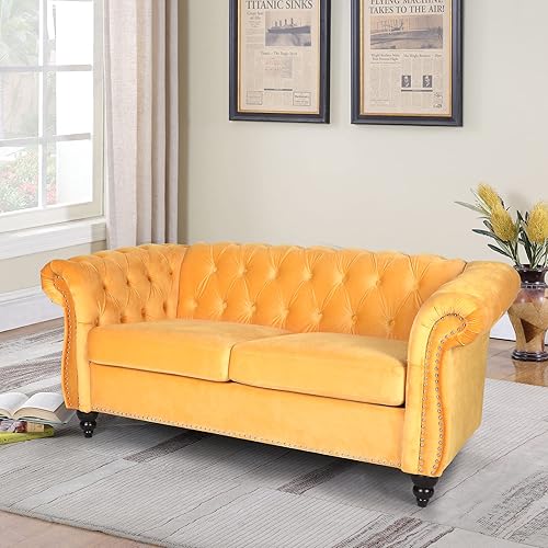 Miniatura 79 de Sofá Chesterfield de terciopelo, sofá tapizado clásico capitoné, moderno de 3 plazas, muebles largos con respaldo copetudo para sala de estar y