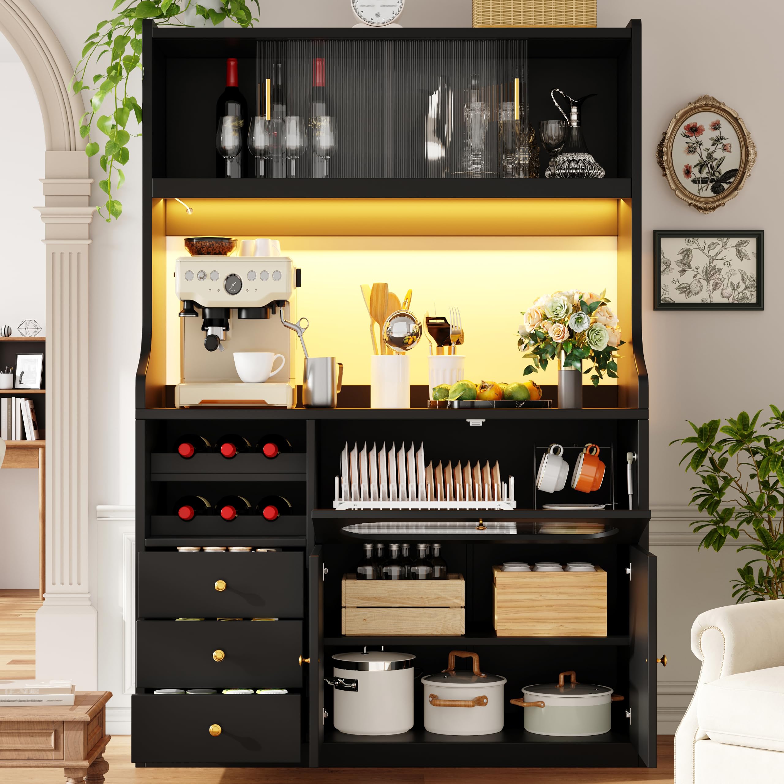 Mobile da cucina alto, 120 x 40 x 180 cm, con LED, cassetti e ante