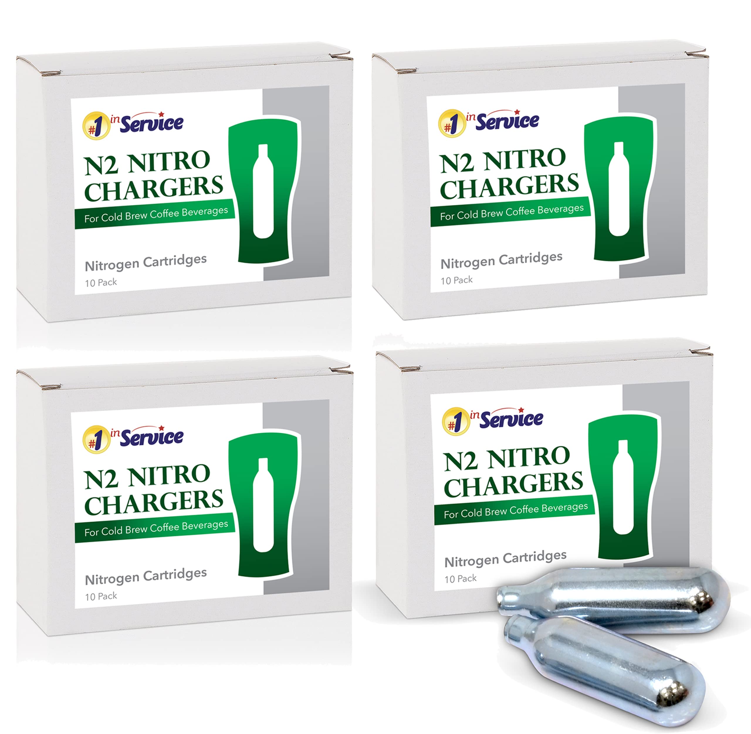 10 Pack Nitrogen Cartridges N2 Cartridges, for Cold Brew Coffee Beer Instant Nitro Infused Beverages, Compatible with Non Threaded Nitrogen Dispensers, (4 Packs of 10)