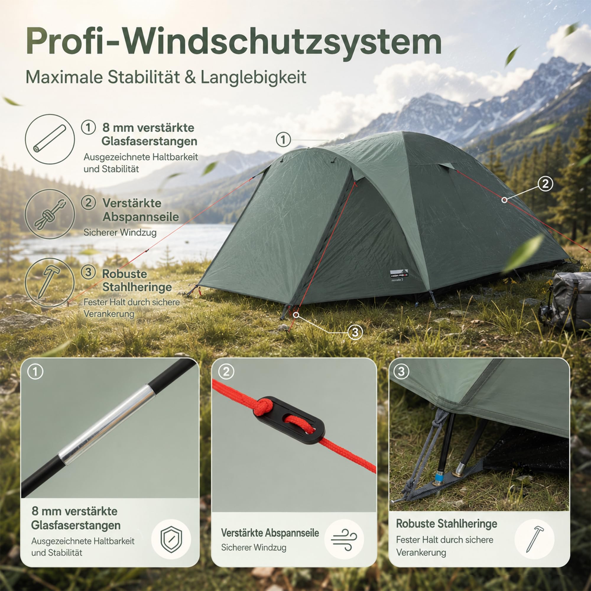 High Peak Kuppelzelt, Campingzelt mit Vorraum, doppelwandiges Iglu Zelt, 2000 mm Wassersäule, Wetterschutz-Eingang, leicht aufzubauen, für Camping Festival Garten Outdoor Roadtrip Reise Urlaub Park