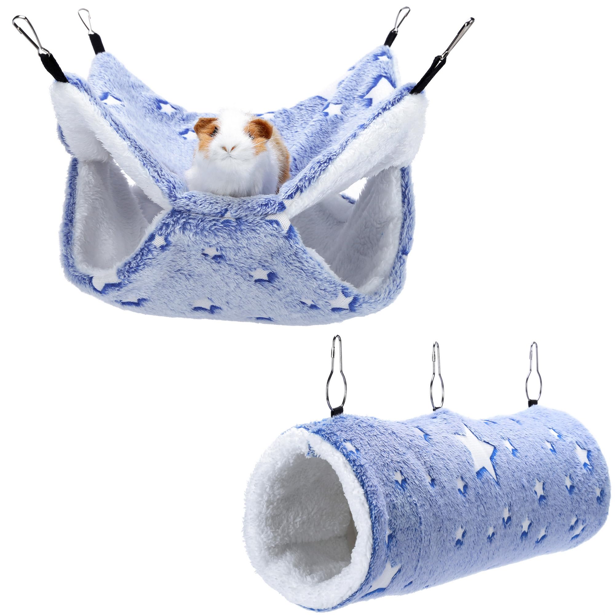 Filhome Noctilucent Luminous Guinea Pig Rat Hammock Bunkbed,Hanging Tunnel and Bunkbed Hammock，Soft Bed Mat for Ferret Hedgehog Squirrel Hideout Cage Accessories(Blue)