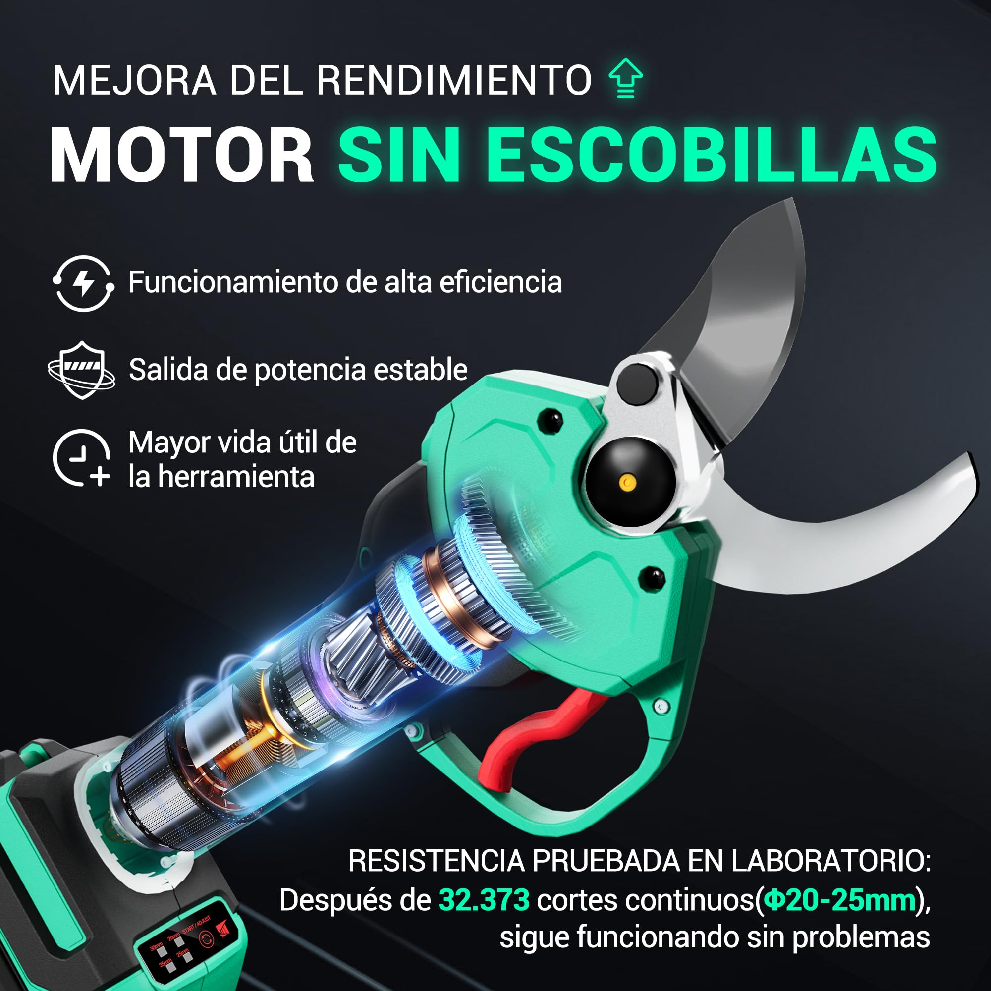 DCA Tijeras de Podar Eléctricas 20V, máx 35mm Tijeras de Podar Bateria hoja SK5, Motor Sin Escobillas con 2,0Ah Batería, con estuche de seguridad portátil para Jardinería, Árboles Frutales, Viñedos