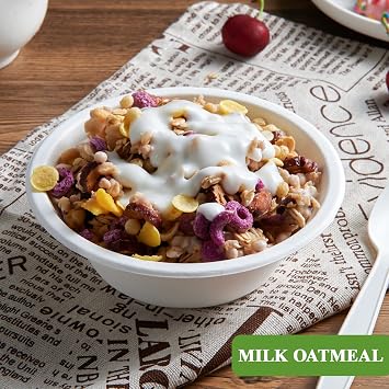 Vplus 200 Pack 12 OZ Compostable Paper Bowls, Bagasse Bowls,White