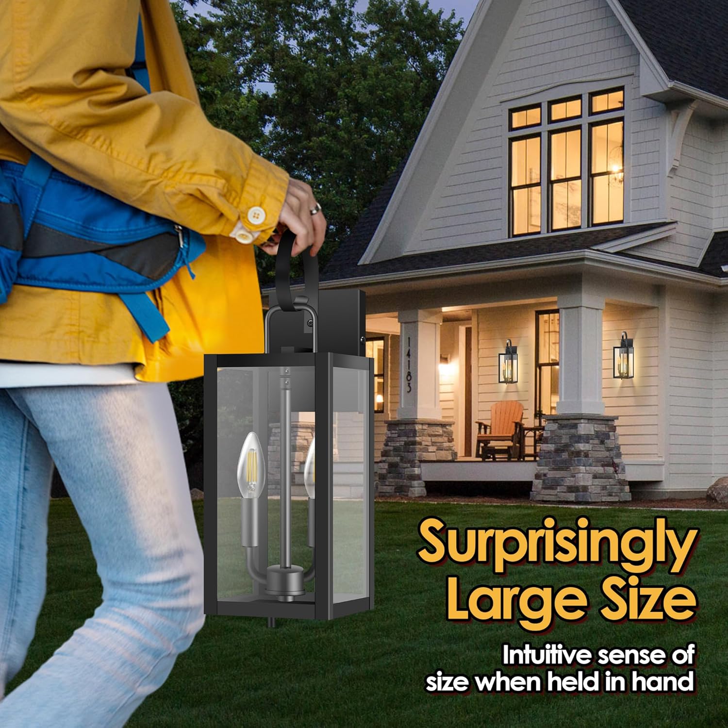 20'' Large Outdoor Wall Light Fixtures with Closed Bottom, 2-Pack Waterproof Porch Lights Outdoor, Anti Rust Modern Sconce Lights with E12 Socket, for Big House Garage Supermarket Factory