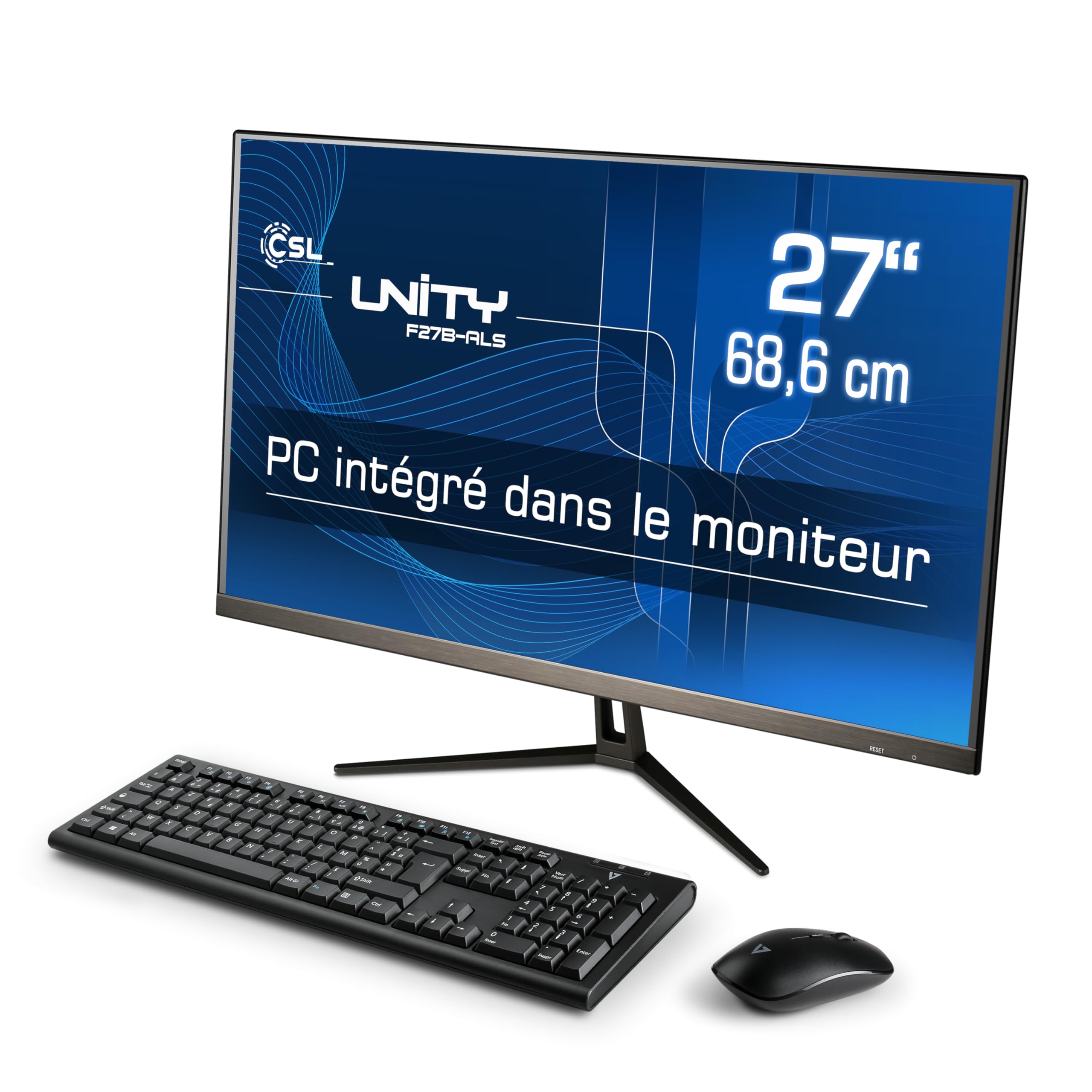 PC Tout-en-Un CSL Unity F27B-ALS, 68,58 cm (27 Pouces, 1920x1080 Full HD) - AIO Puissant (Intel N200 CPU 4x3700 MHz, 2000 Go SSD, 32 Go DDR4-RAM, Win 11 Pro), Noir