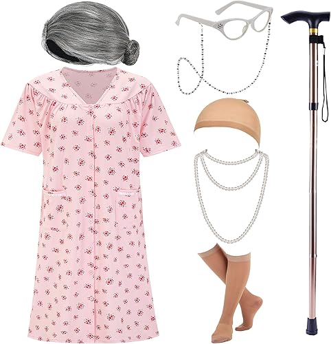 EBYTOP Disfraz de anciana de Halloween para mujer, accesorios para adultos