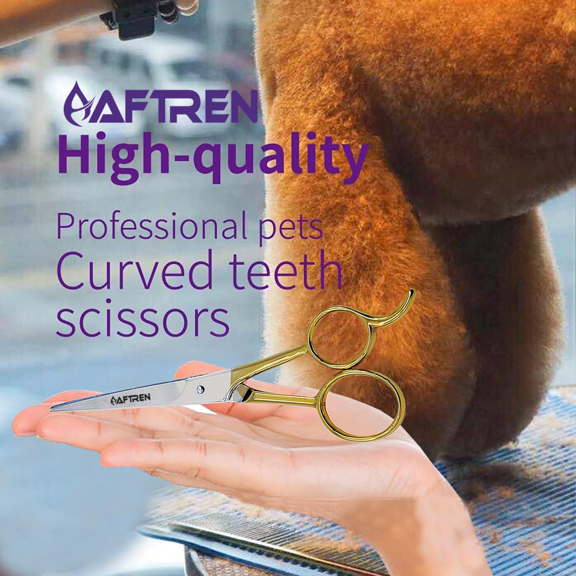 Professional Curved Dog Grooming Scissors Round Tips Curved Pet Shears for Dogs Cats 4CR Stainless Steel Pets Bending Scissor Household Tools (5.5 Inch Gold) - Image 4
