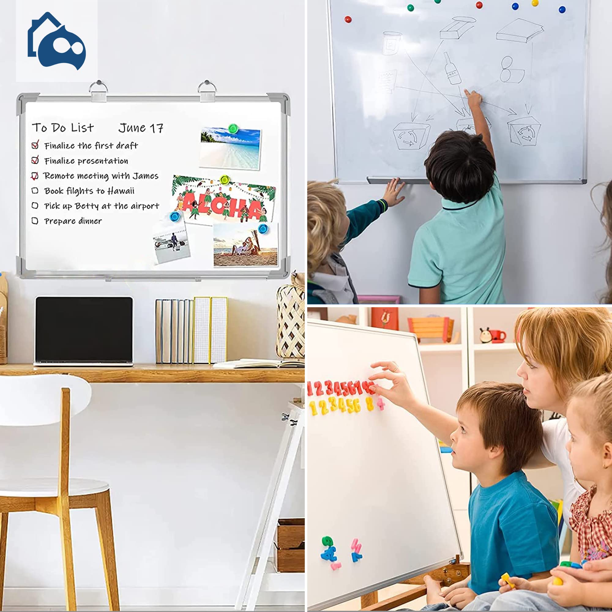 Bluelander Tablica magnetyczna, tablica magnetyczna 90 x 60 cm do suchościeralnego, łącznie z piórem, gumką, zestawem instalacyjnym i akcesoriami, doskonały rozmiar 90 x 60 cm, aluminiowa rama