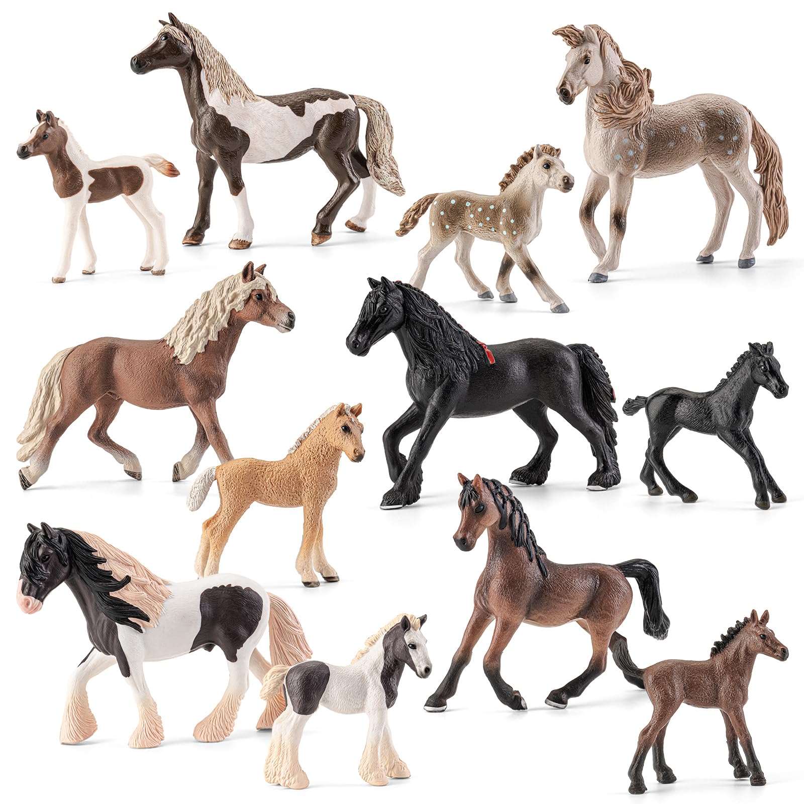 12PCS Solid 6" Horse Figurines, Farm Animal Toys for Kids Set Play