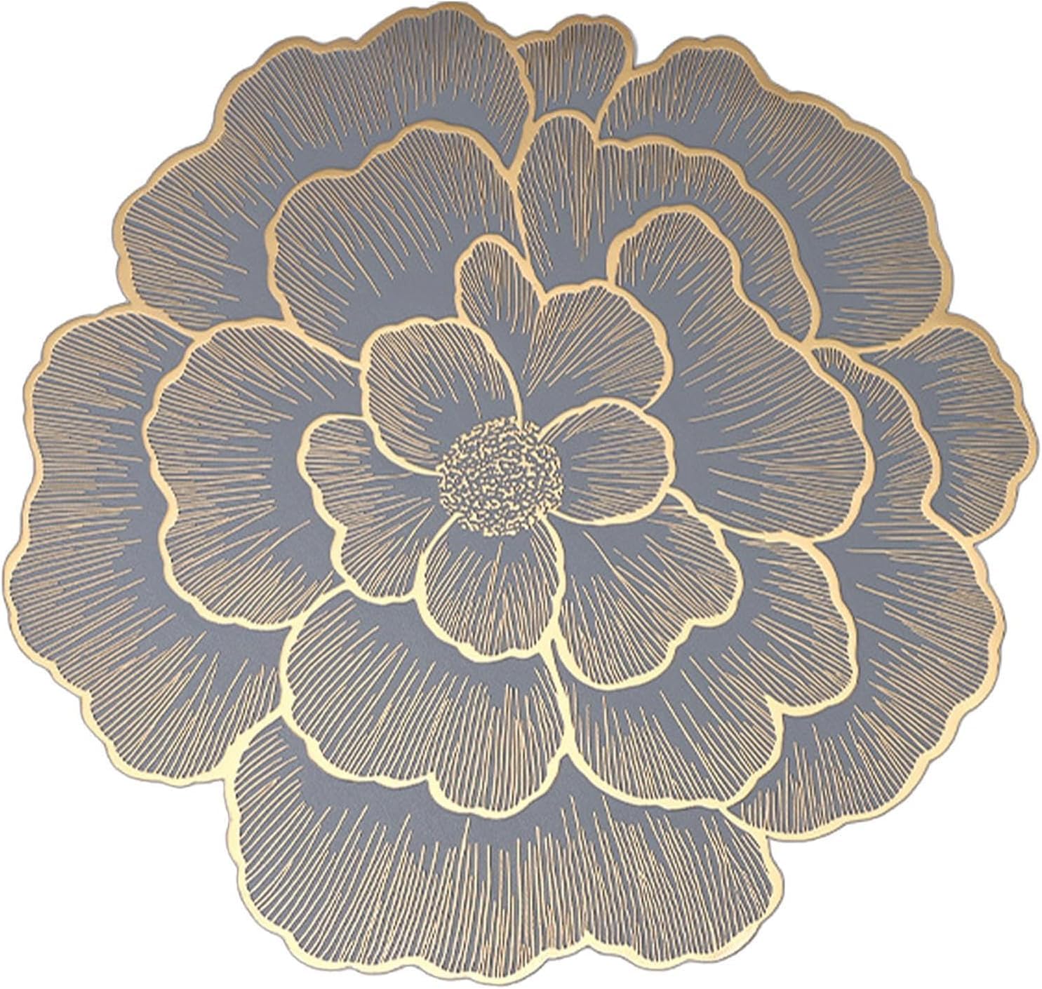 Floral Place Mats Thermal Insulation Table Placemats Widely Used Flower Pvc Table Mats Decorative Non Slip Waterproof Dining Table Mats for Wedding Banquet Party Set of 4 (Grey & Gold)