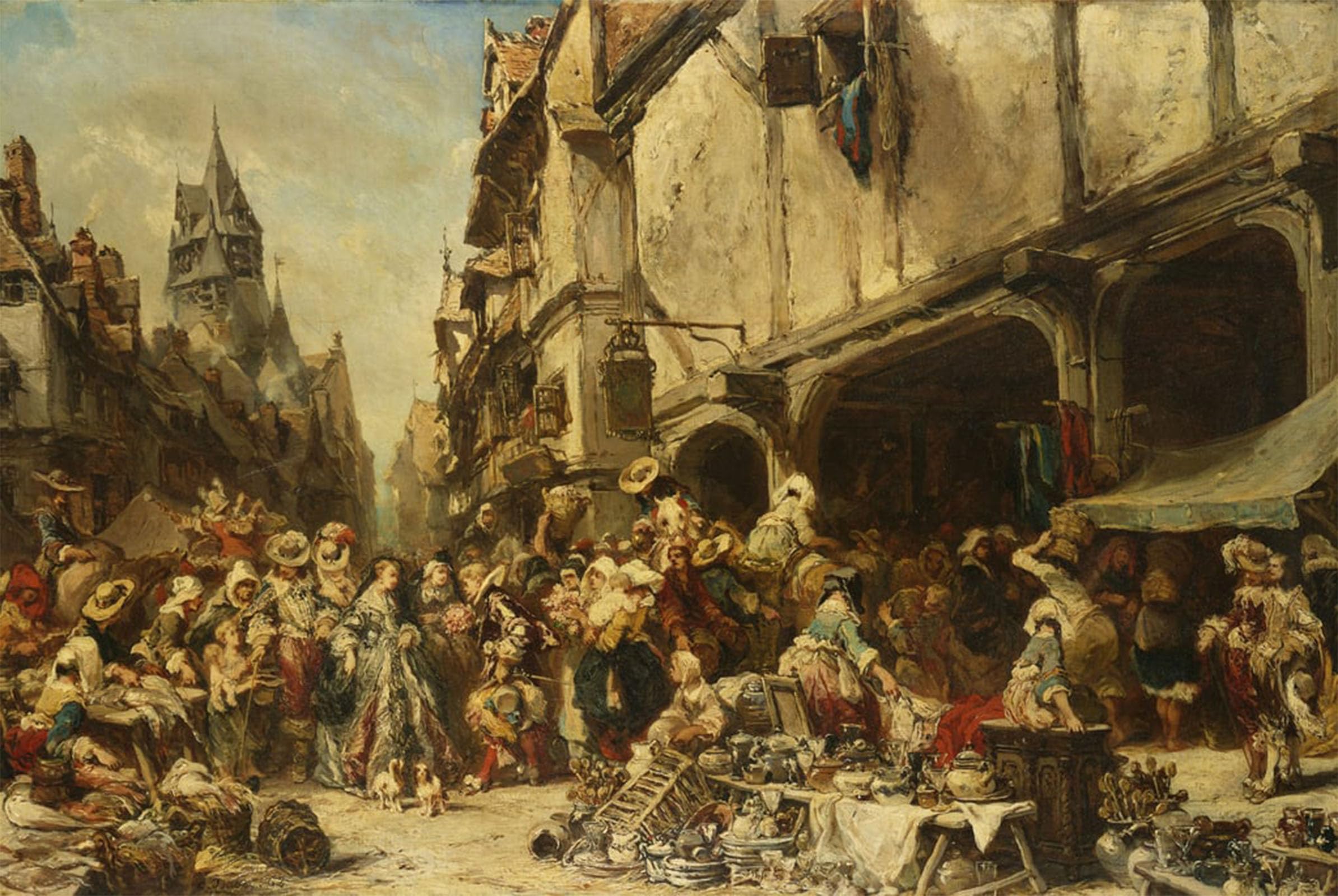 ARTXLXXBN Famous Painting Canvas Artwork Graffiti Print the Market Place by Eugene Isabey Portrait Canvas Image for Home Decor 60x90cm