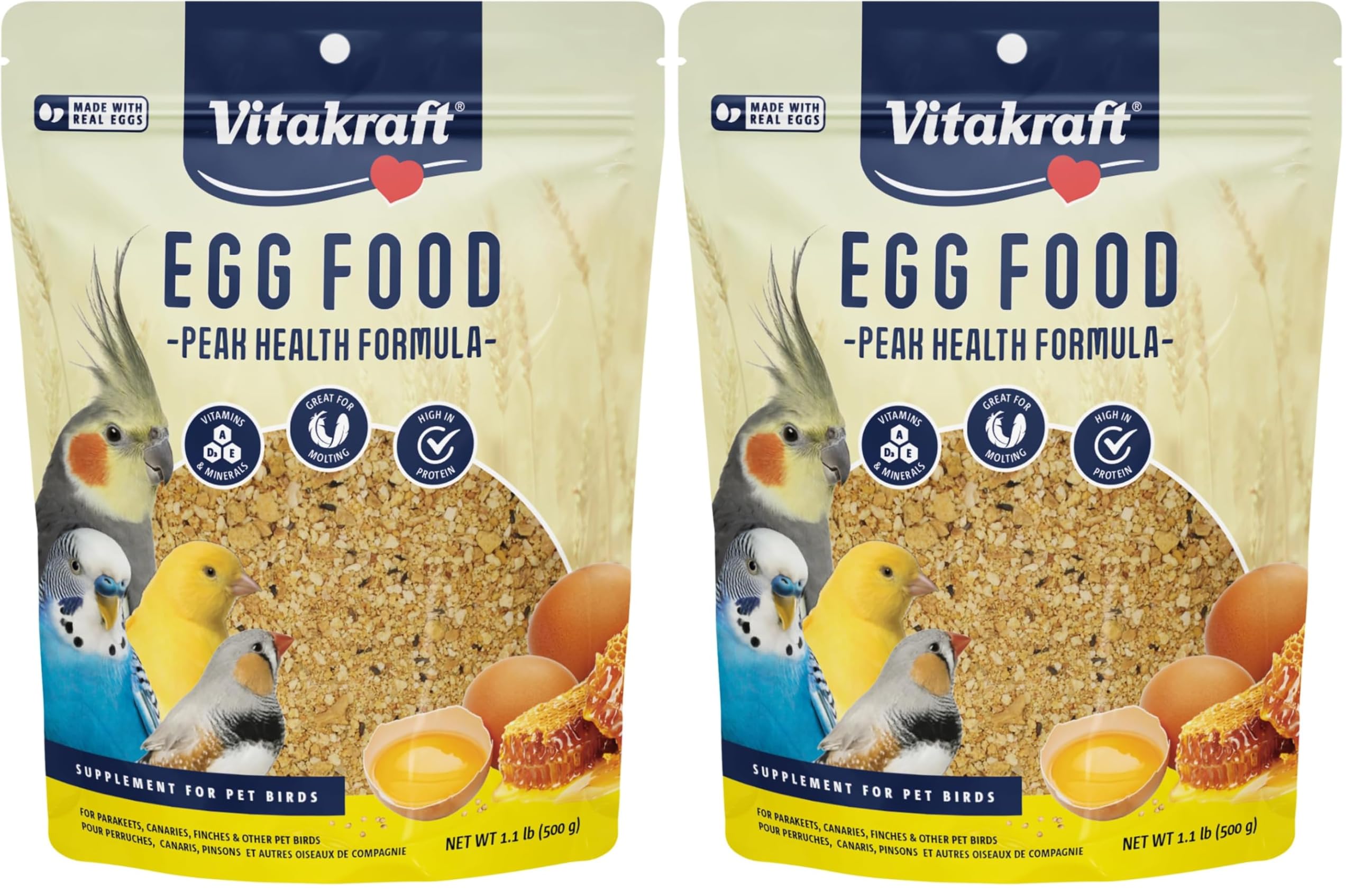 Vitakraft VitaSmart Egg Food for Birds - Daily Supplement for Parrots,Parakeets,Cockatiels,and Canaries - Bird Calcium Supplement 1.1 Pound,(Pack of 2)