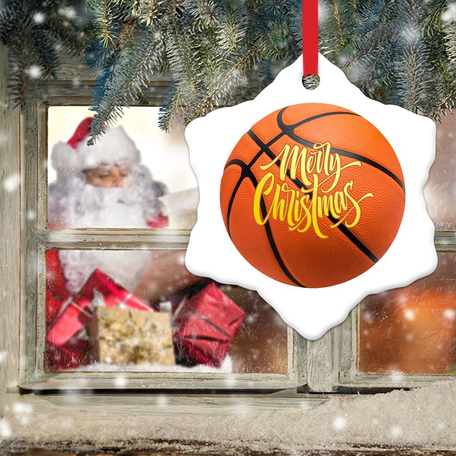 Decorazioni da basket per albero di Natale, stampa realistica di pallacanestro, decorazioni natalizie, ciondolo in acrilico, decorazioni natalizie, regali di basket per ragazzi Hyf646 (arancione