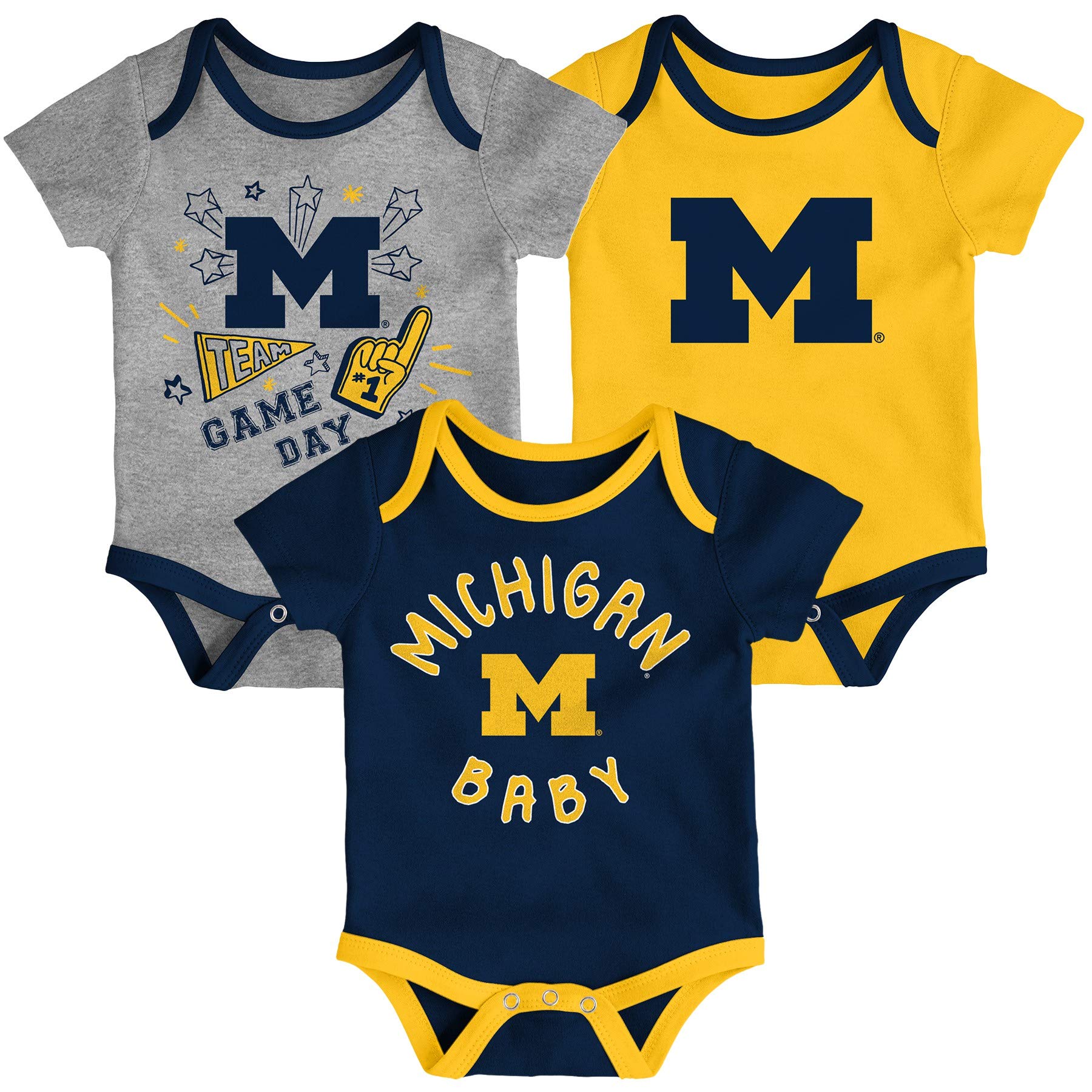 NCAA Michigan Champ Vol II Team Colors 3-Piece Toddler Creeper Set (12 Months)