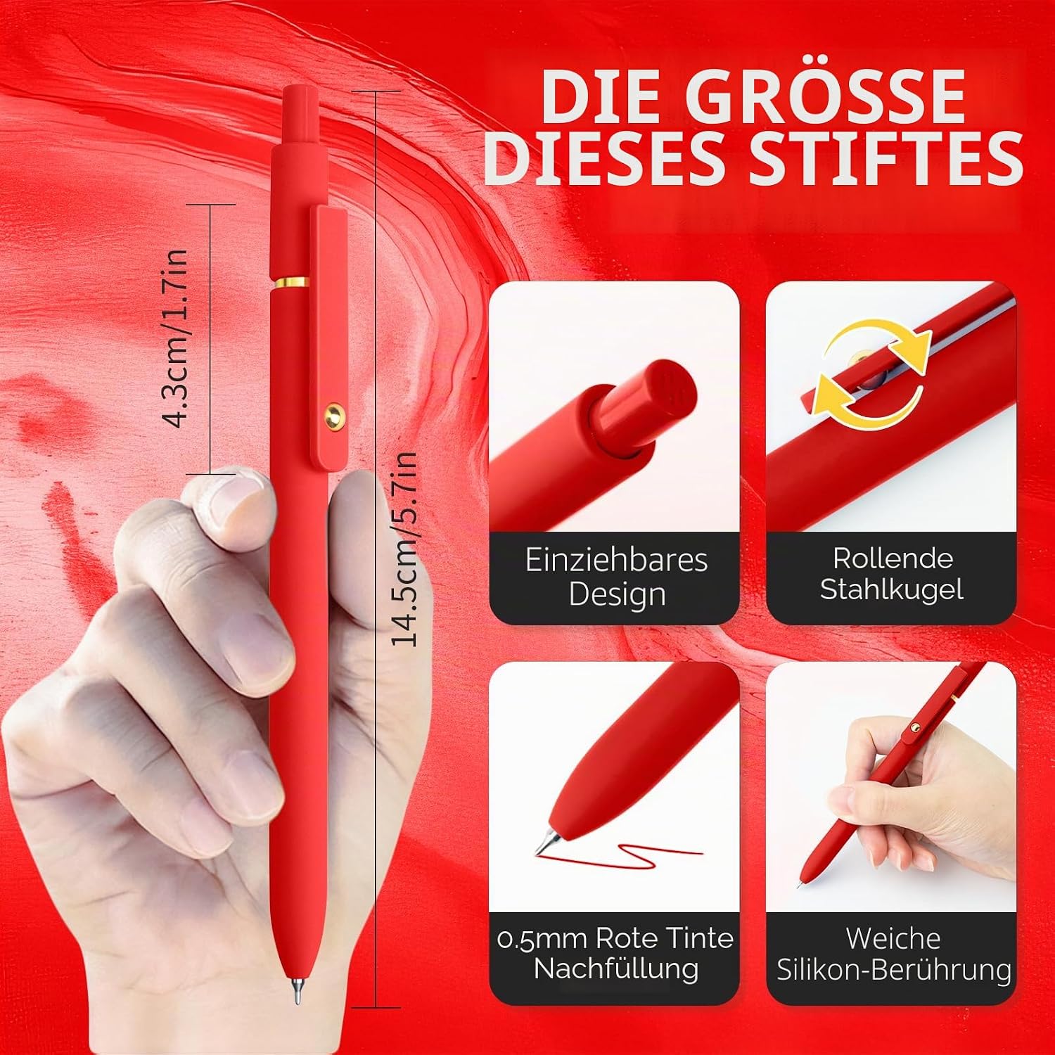 Pack of 6, Gold, Red - Red Ink