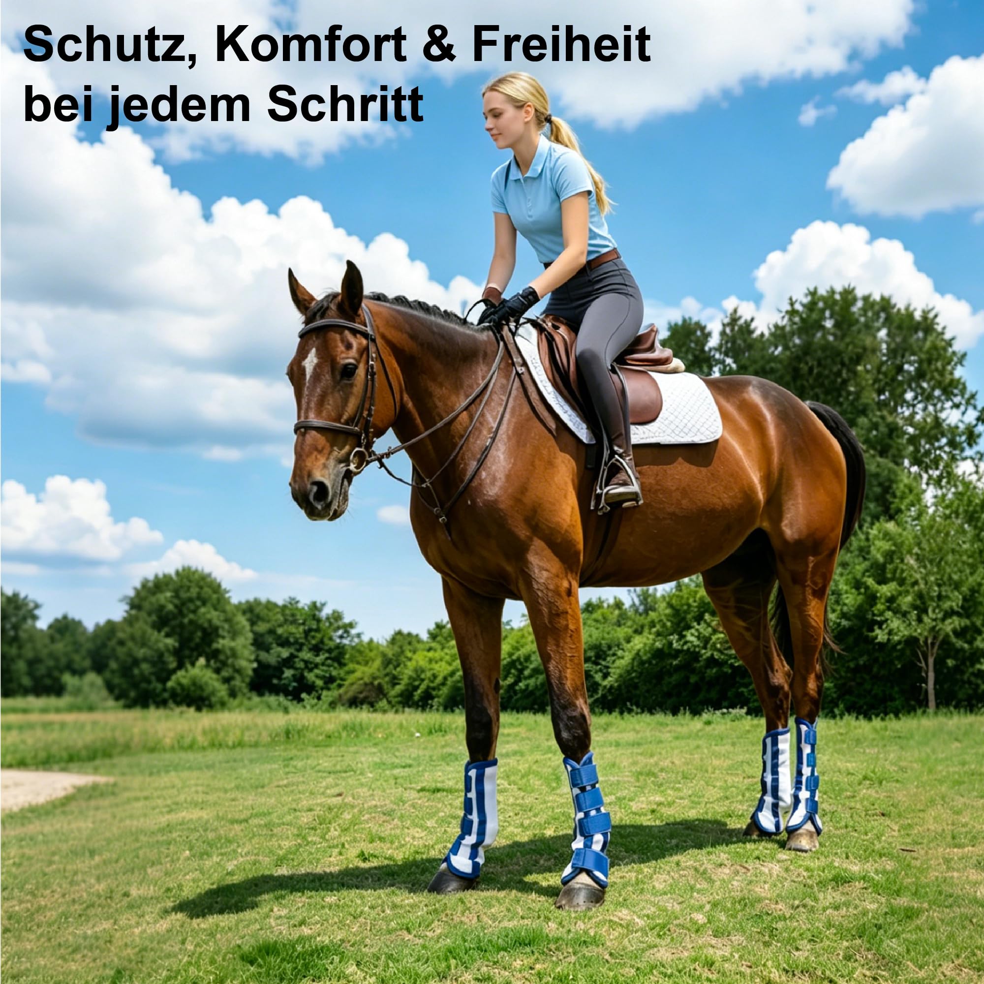 Set di 4 ghette anti-mosche per cavallo, protezione efficace contro freni e zanzare, ghette in rete traspirante, regolabili con chiusura in , per zampe anteriori e posteriori