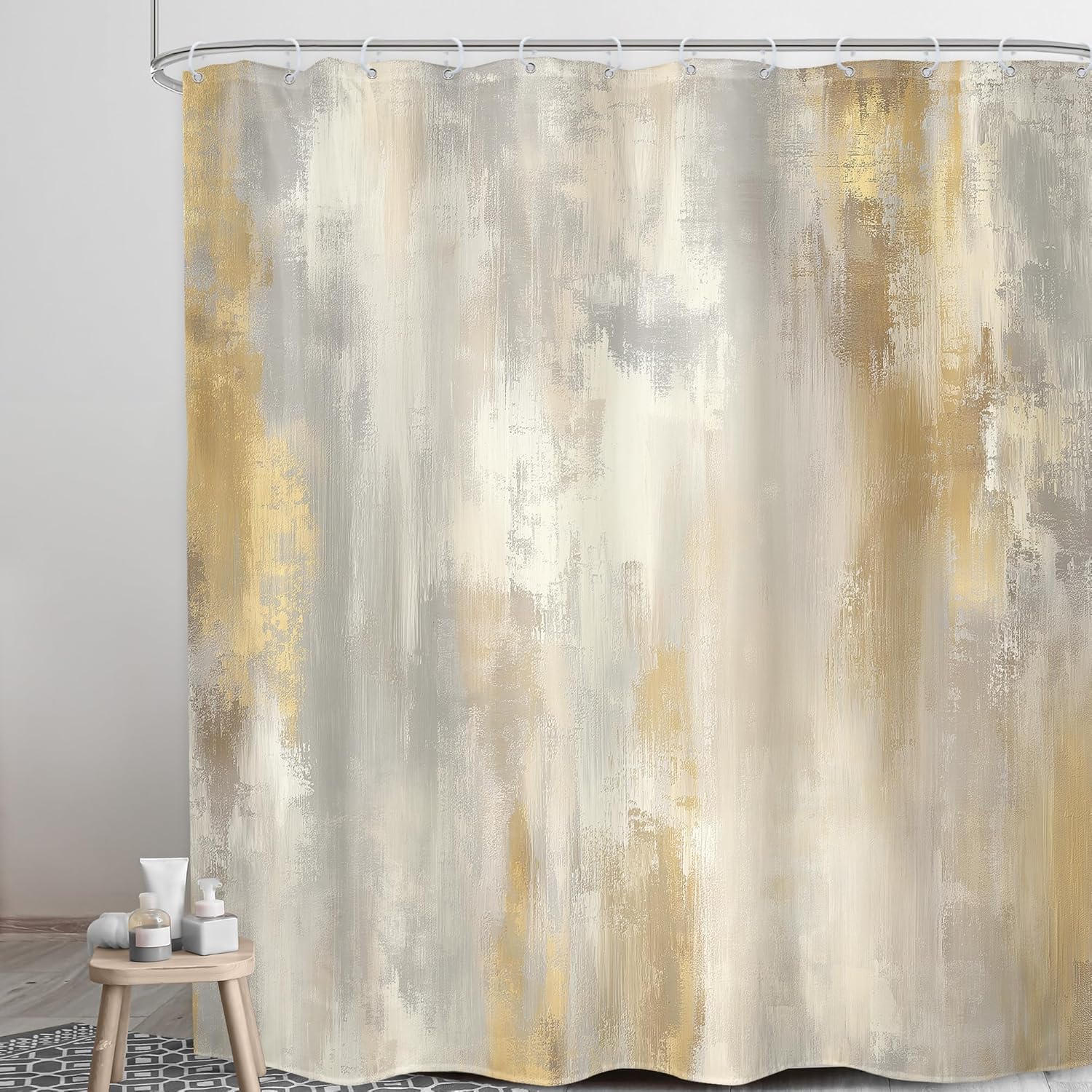 LGhtyro Abstract Grey Gold Shower Curtain Bathroom Set 71Wx84H Inches Extra Long Modern Marble Boho Ombre Minimalist Vintage Oil Painting Bath Accessories Retro Art Home Decor Fabric 12 Pack Hooks
