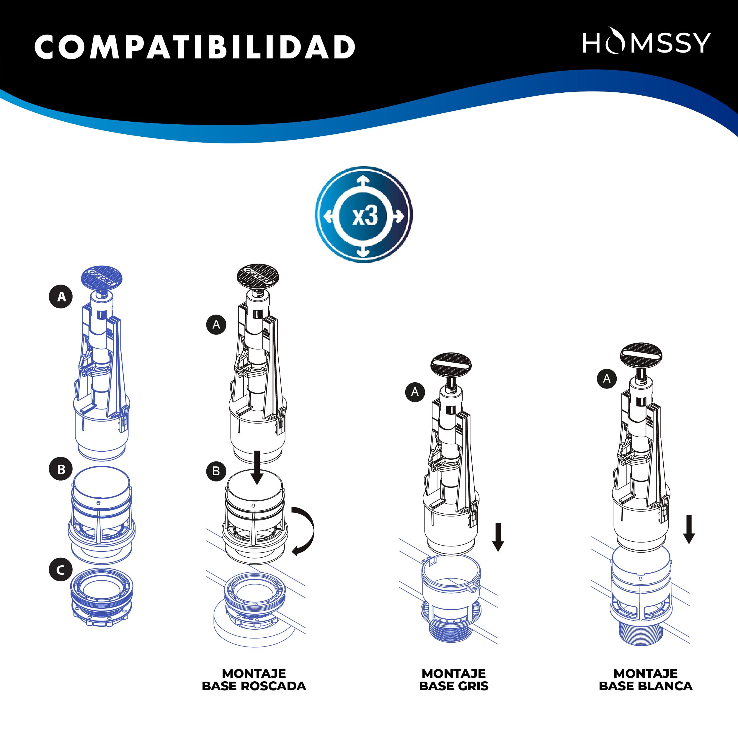 Mecanismo Cisterna WC Start Stop Universal D-126 – Válvula Descarga Interrumpible ECO, Ahorro de Agua, Instalación Fácil, Compatible con Diferentes Bases de Cisterna - 5