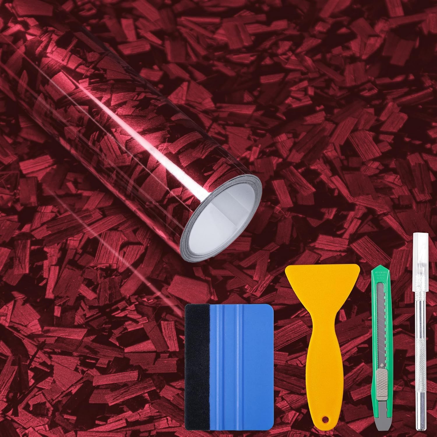 Foneso Forged Carbon Folie (Rot Glanz) 150x30cm - Premium Vinyl Autofolie Selbstklebend mit Luftkanal-Technologie, Blasenfrei für Car Wrapping, Möbel & Interieur