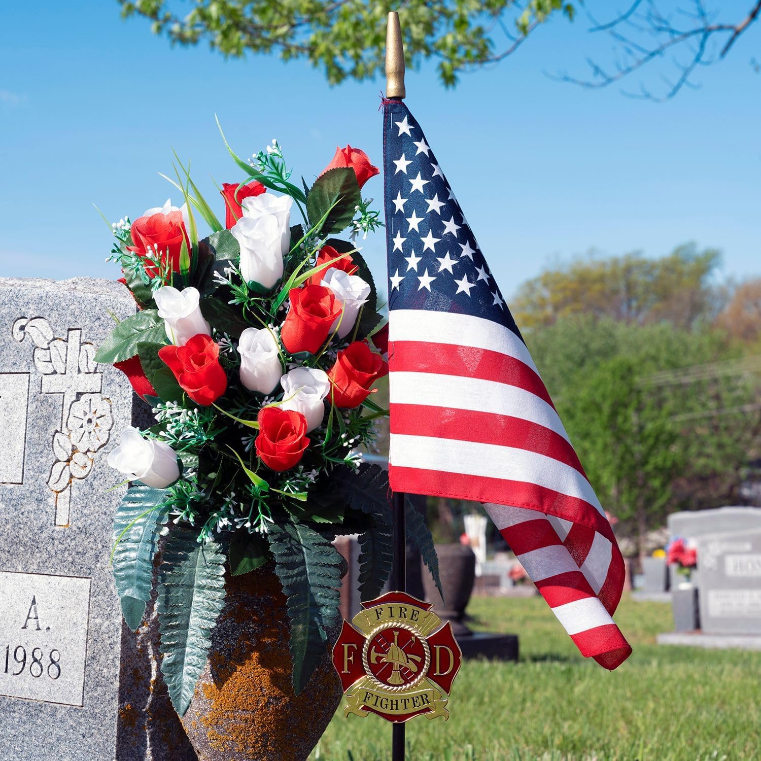 Firefighter Veteran Grave Marker with American Flag - 30" Tall Cemetery Graveside Memorial with Officially Licensed Seal - by Allied Flag - Image 5