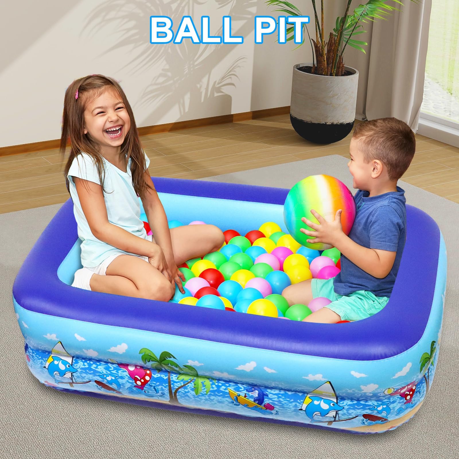 Piscina Inflable para Niños 110cm, PVC Reforzado, Piscina Familiar, Juegos Acuáticos al Aire Libre, Plegable y portátil, con 3 cámaras de Aire, para niños pequeños y Mascotas
