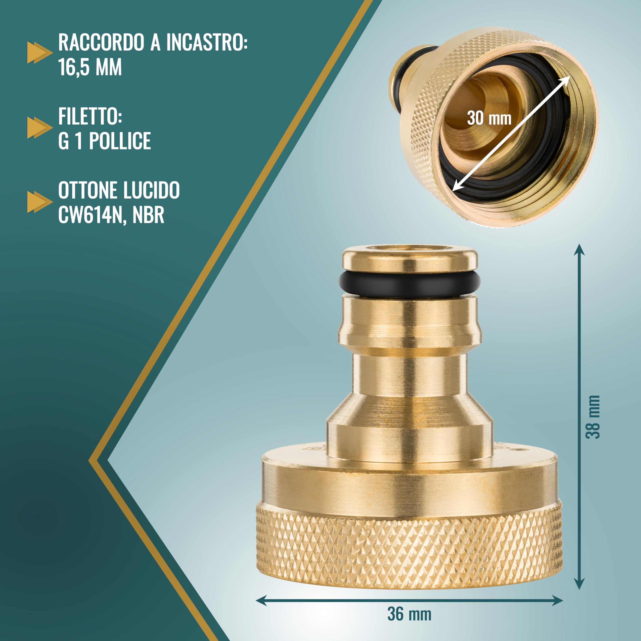 Attacco Rapido In Ottone 1" Per Rubinetto E Tubo Da Giardino - Adattatore Filettato Esterno Compatibile Gardena
