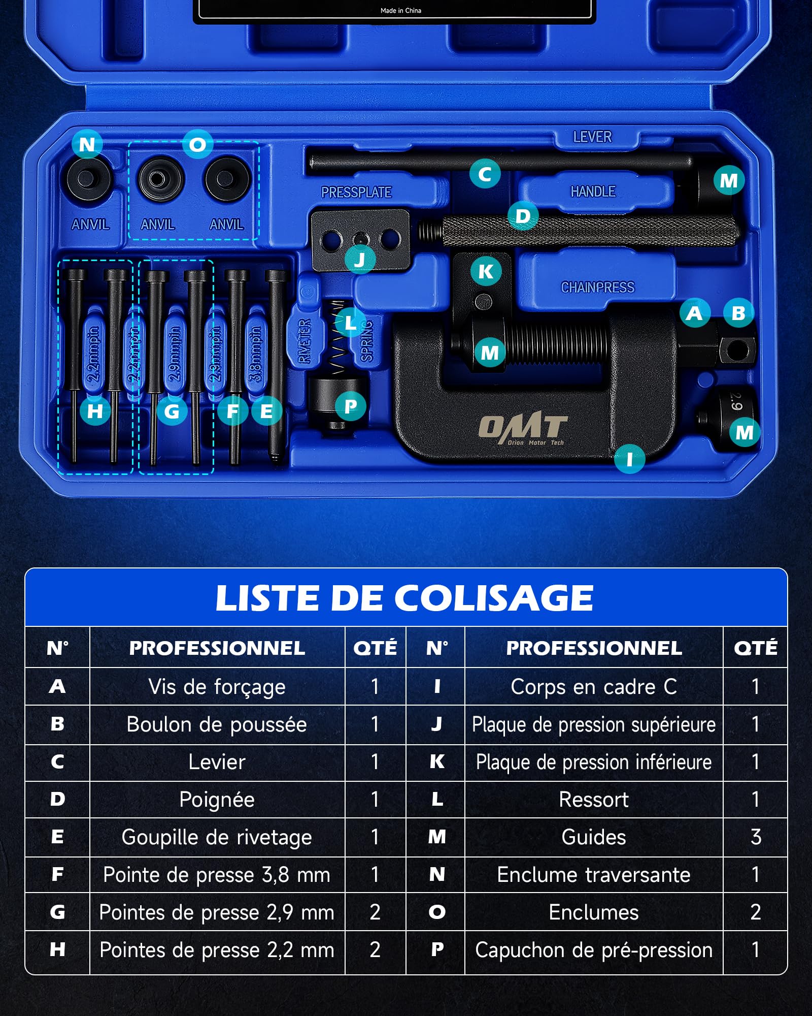 Orion Motor Tech Dérive Chaîne Moto et Rive Chaîne Kit 20 Pièces, Riveteuse de Chaîne avec Cadre en C Renforcé, Coupe-Chaîne pour Moto, Vélo et ATV (Tailles 25 à 630)