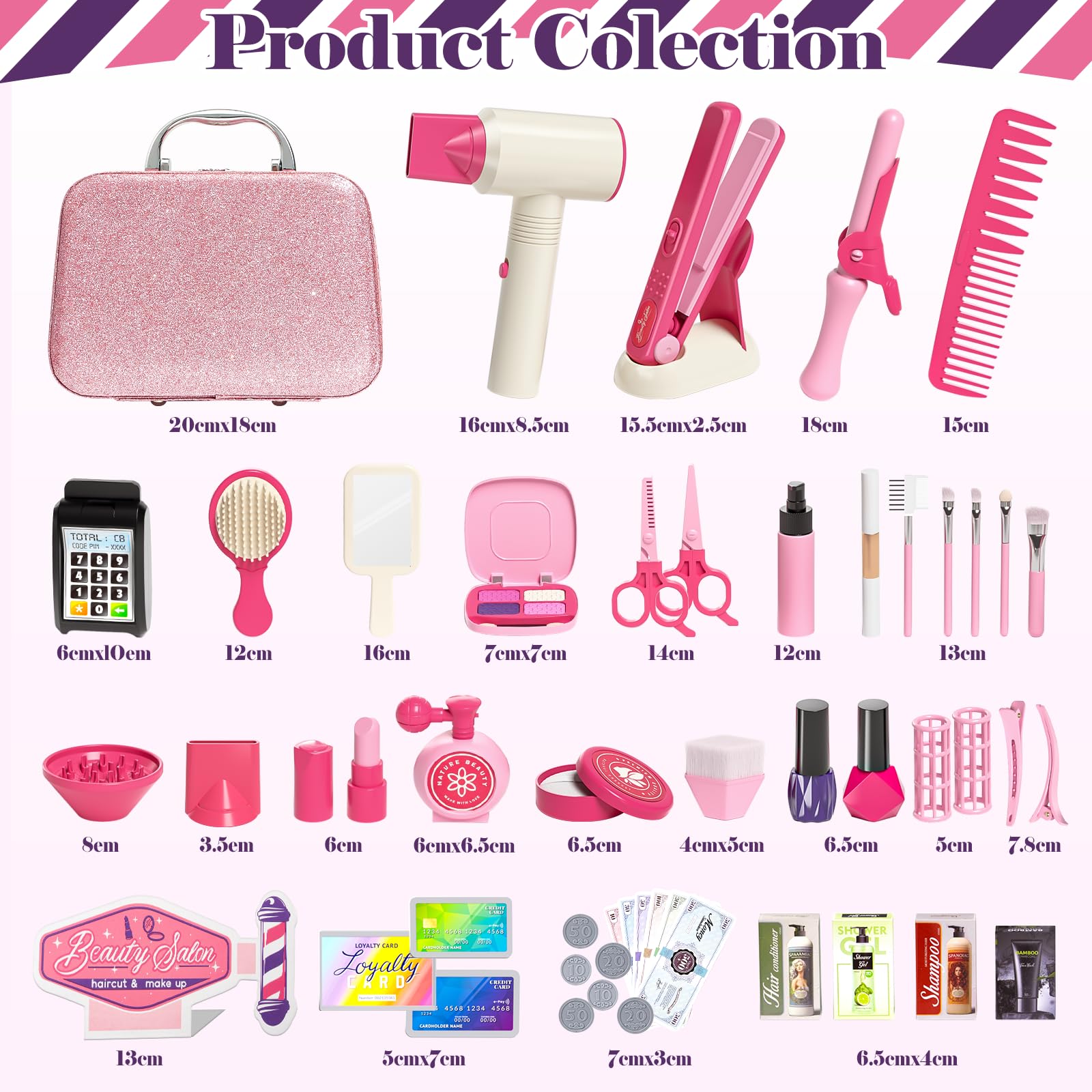 Tacobear Friseur Set Kinder Schminkkoffer Mädchen Friseurkoffer Haarstyling Zubehör Gefälschte Kosmetik Kaufmannsladen Rollenspiel Pretend Play Makeup Spielzeug Geschenke Mädchen ab 3 4 5 6 7 8 Jahre